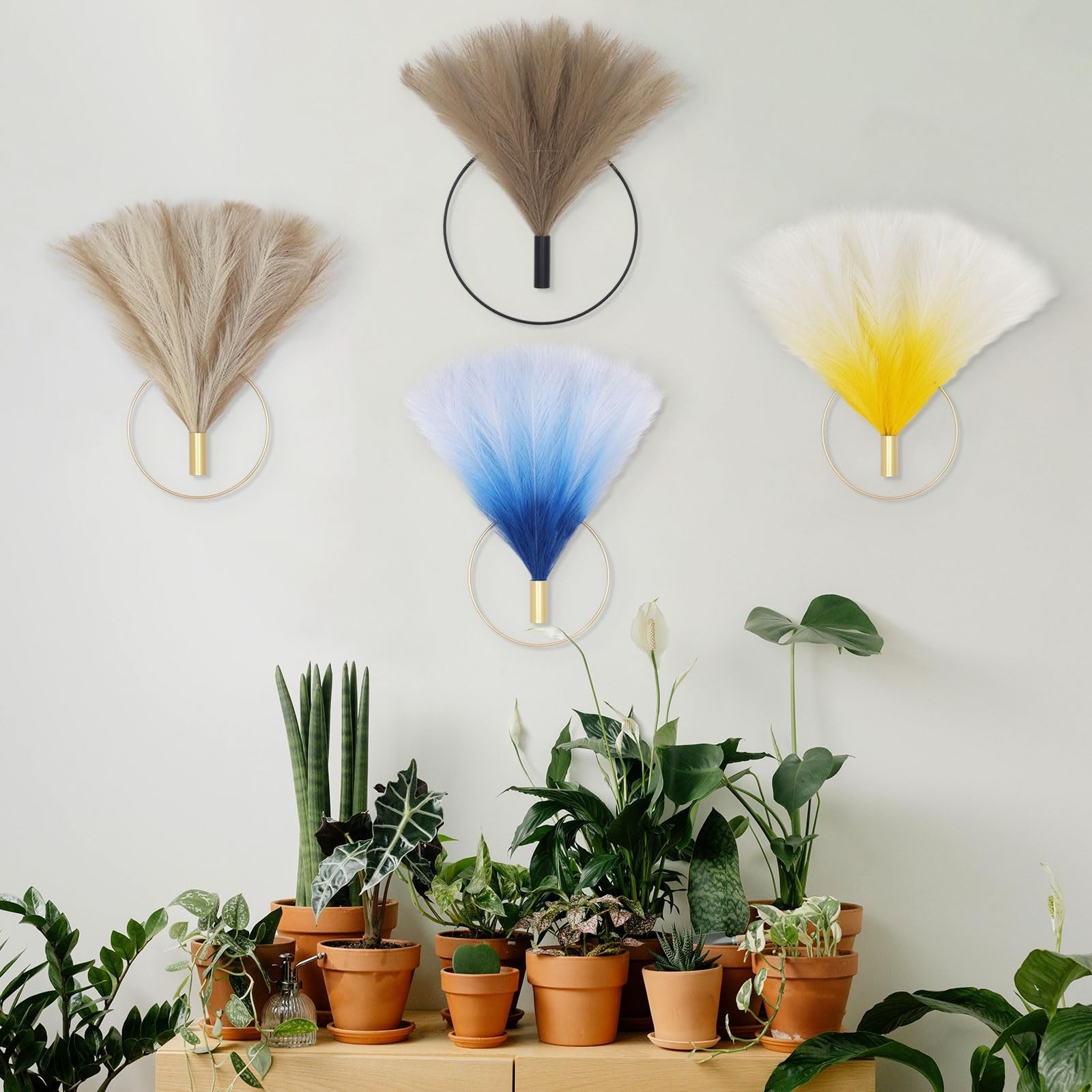 Boho Wall Decor – Metal Hanging Art, Pampas Grass Display for Living Room, Bedro