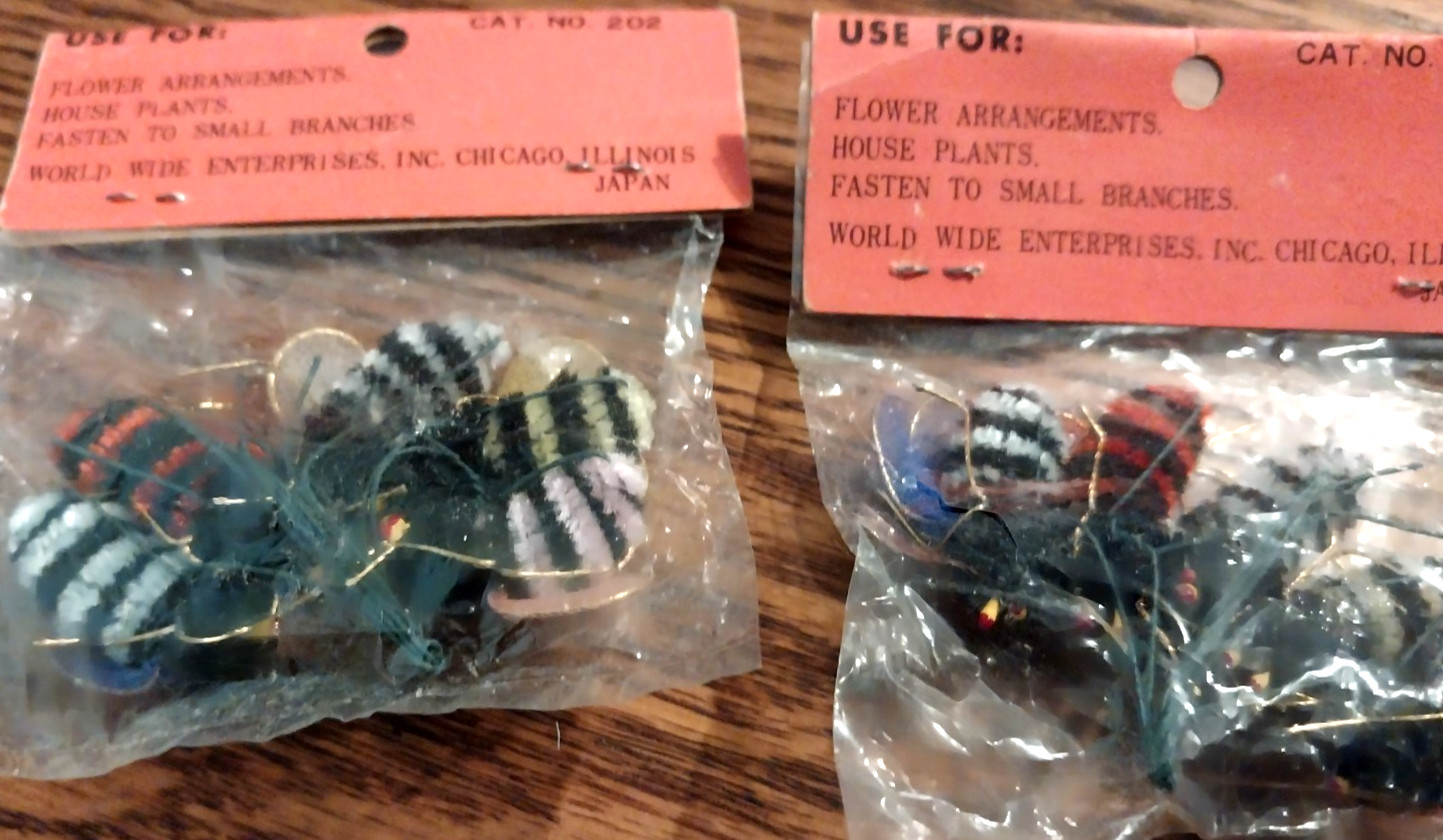 Vintage Busy Bee Japan Chenille Wire Decorations Floral Arrangement NOS 2 Packs