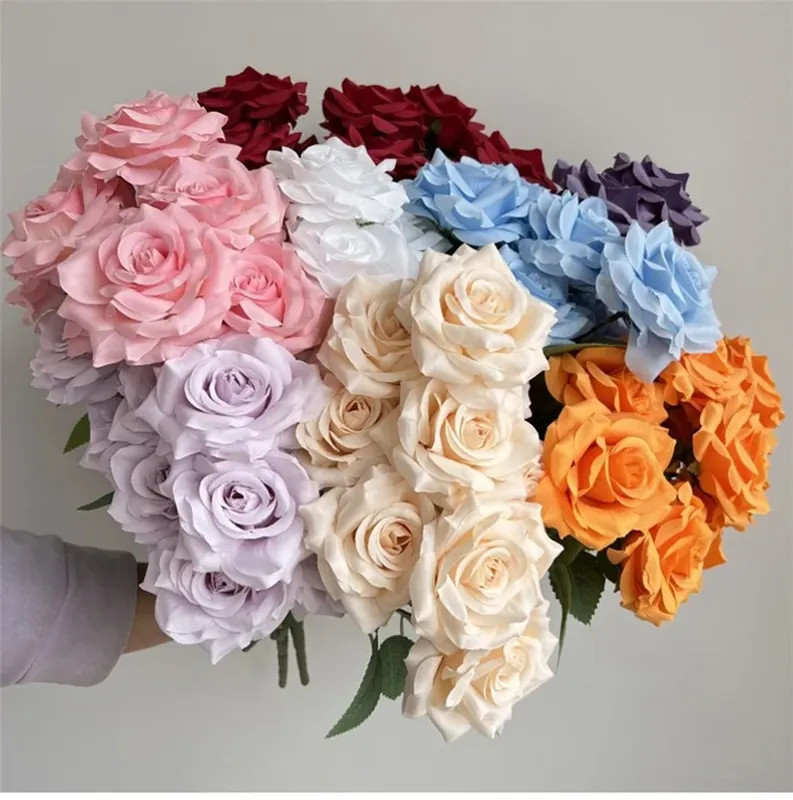 9 Heads Diamond Roses Bouquet Artificial Flower Pink Red Blue White Rose Fake