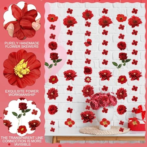 6 Pack Valentine’s Day Garlands 50ft Artificial Red Rose Hanging Decoration