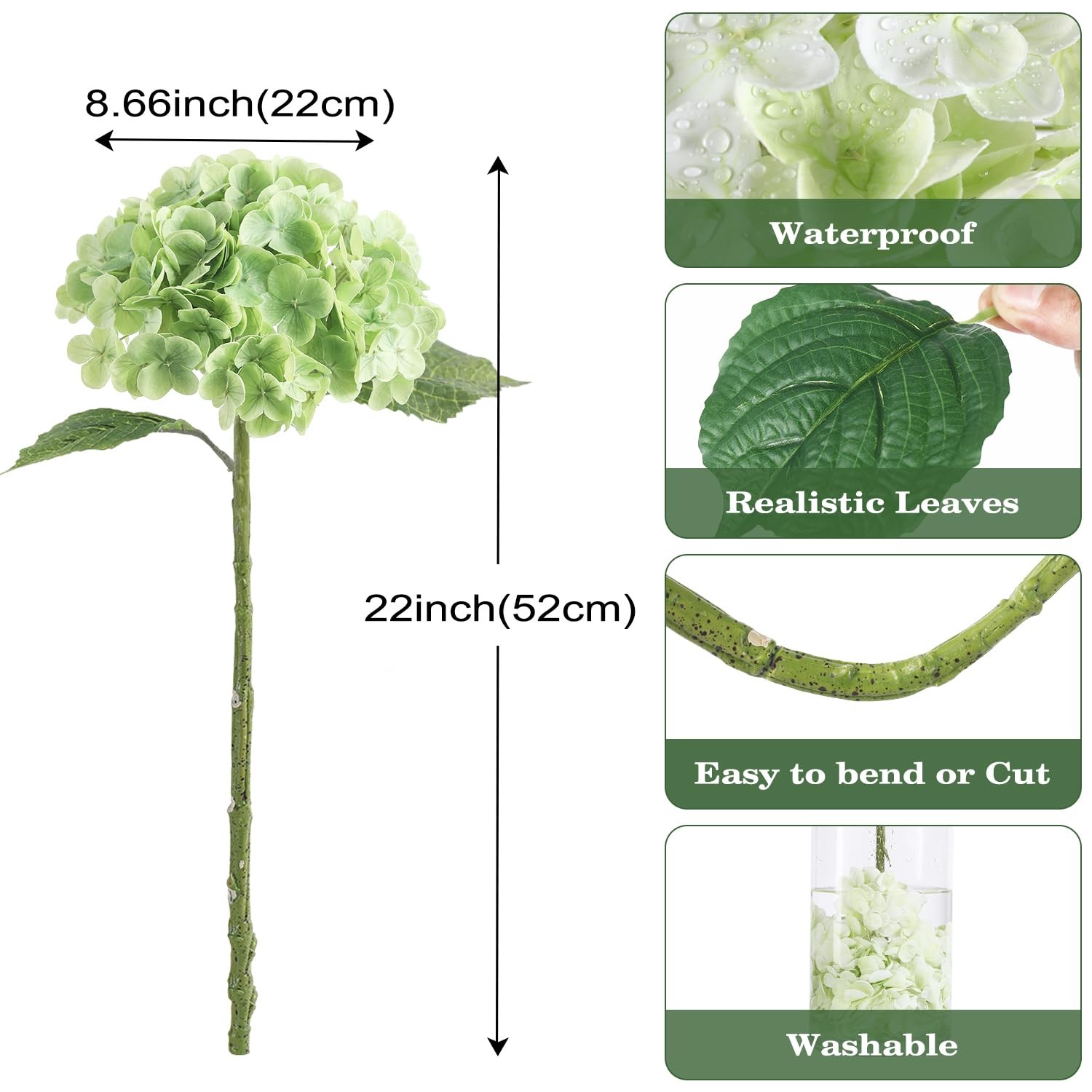 3pcs Light Green Lifelike Hydrangea Artificial Flowers 22inch Real Touch Faux…