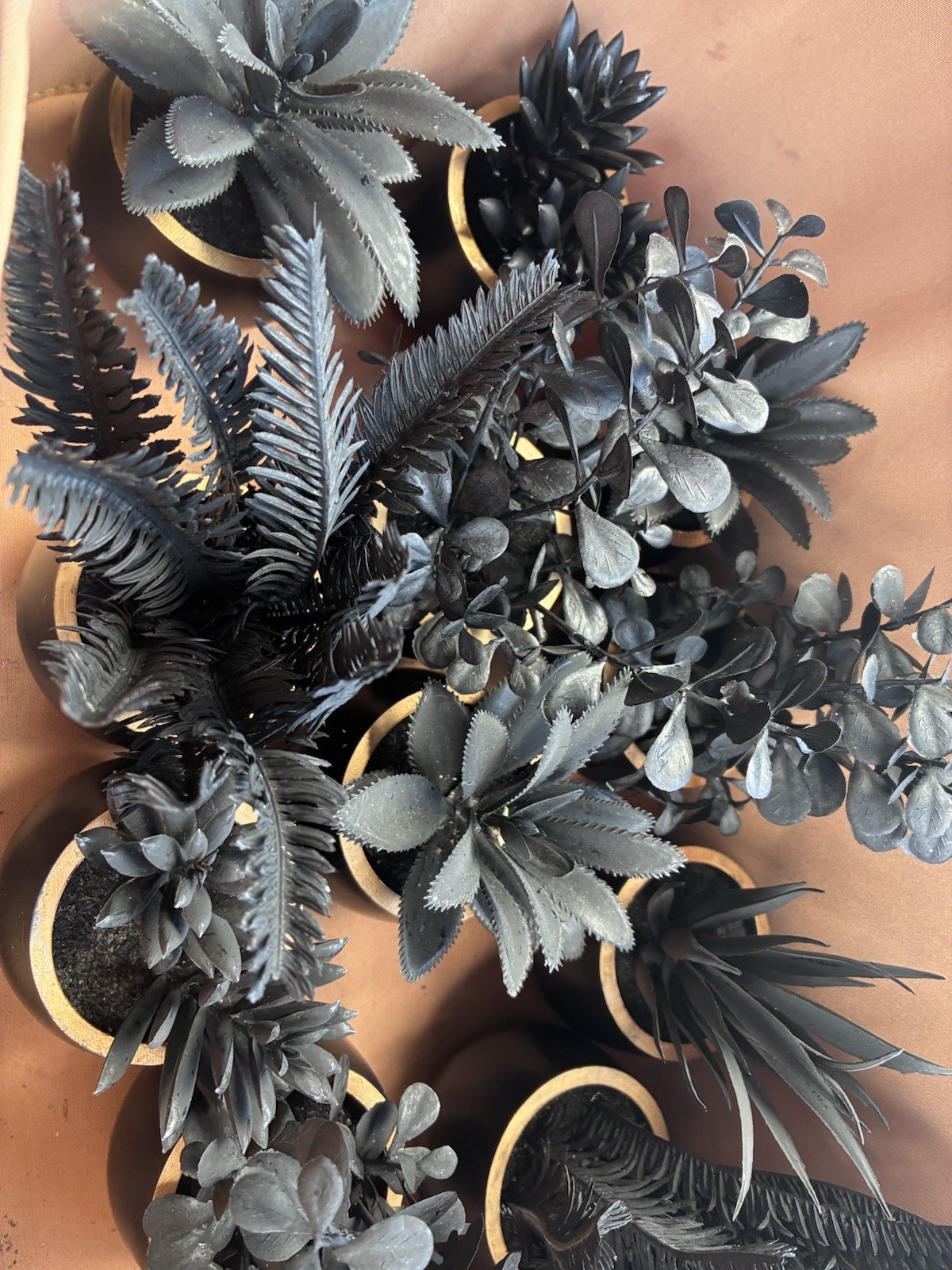 Artificial Succulent Decor Picks Assorted Lot Small Black Pots Plastic
