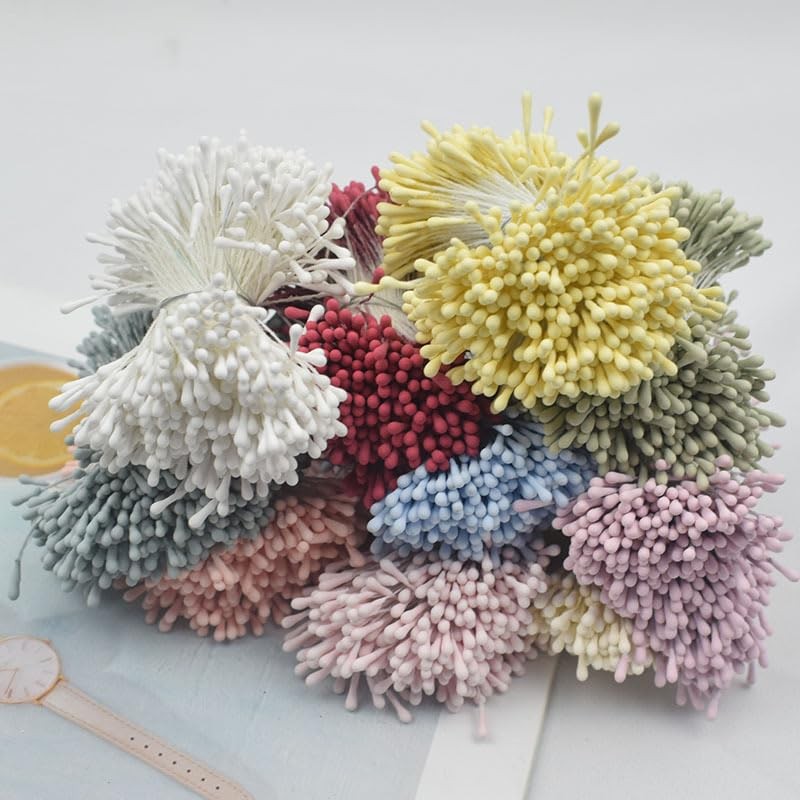 1000 Pcs Artificial Pearl Flower Stamen,Mini Double Heads Mix Color Flower Pi…