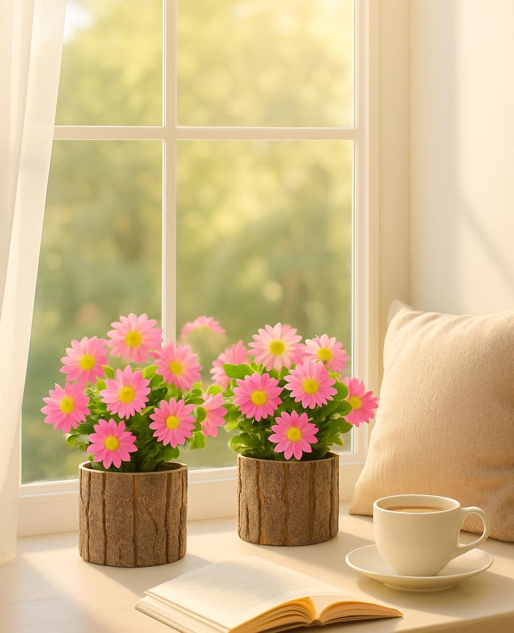 Artificial Flowers Set of 2 – Rustic Farmhouse Decor for Bathroom Shelf, Offi…