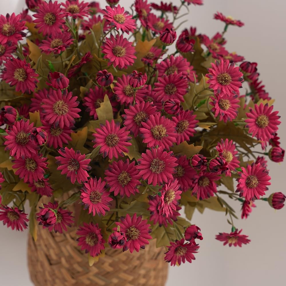 5 PCS Rose Red Artificial Daisy Flowers Bouquets 100 Silk Flowers for Home