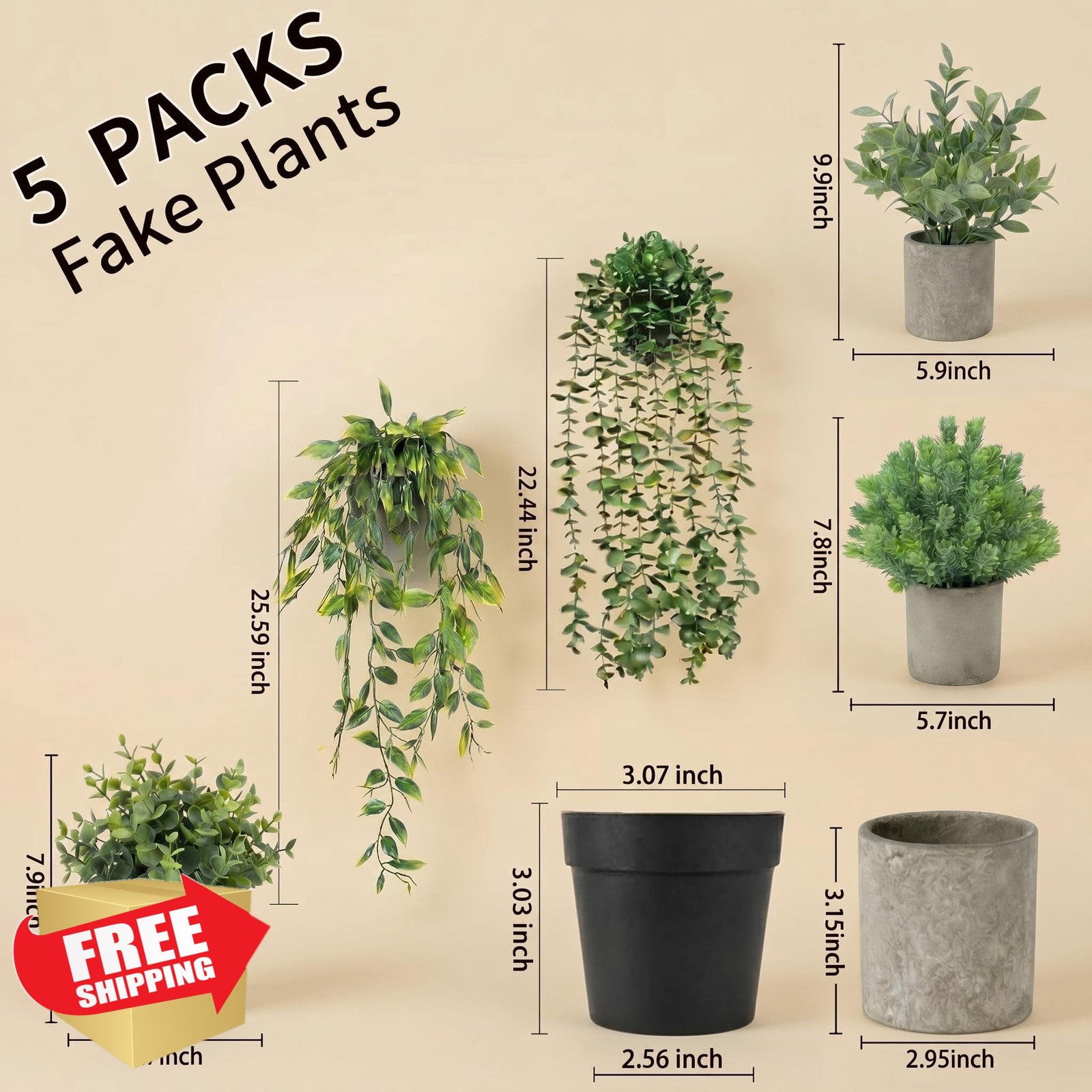 GOEJGSDJ 5 Pack Small Hanging Plants