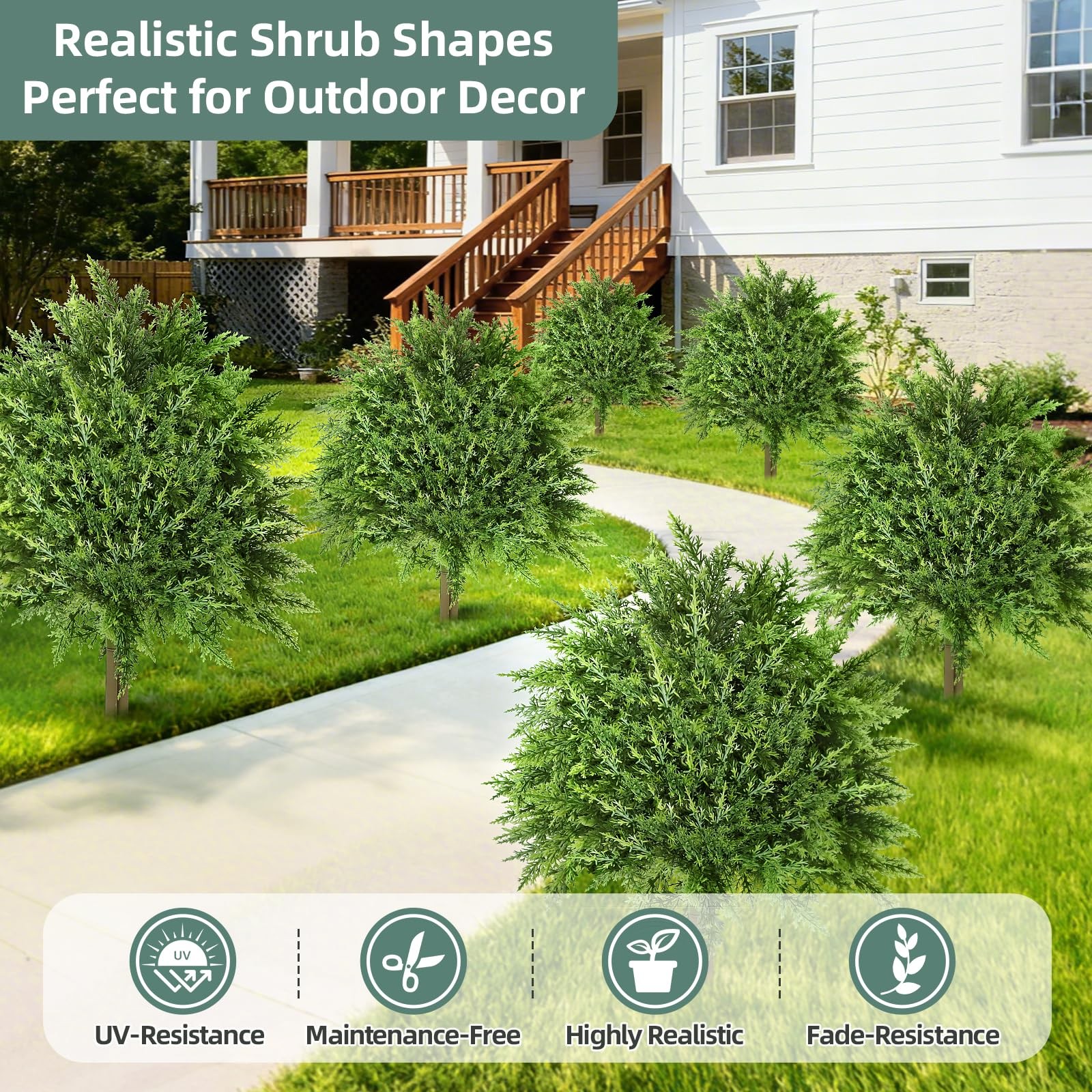 2 Pack Artificial Cedar Topiary Ball Trees, 23.2″ UV-Resistant Fake Cypress P…