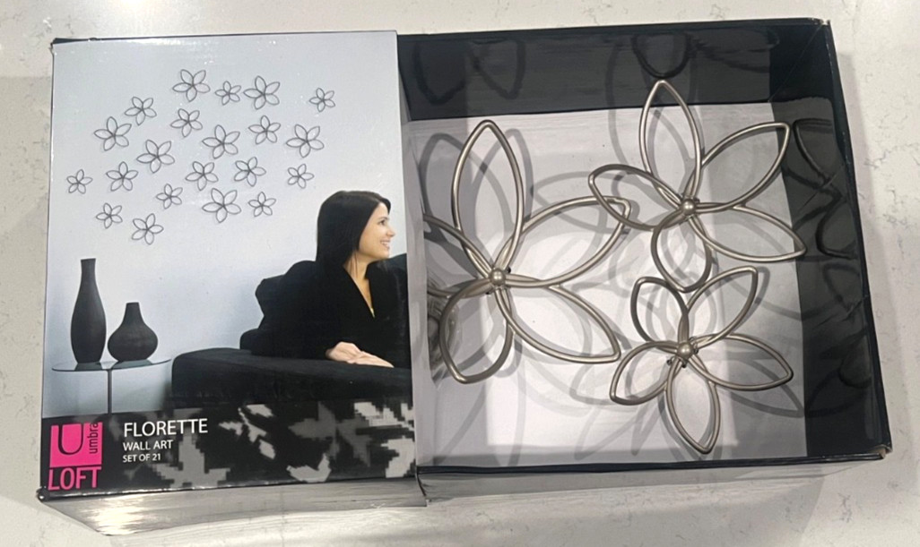 Umbra Loft Florette 3D Flower Hanging Wall Art Decor Nickel Tone Set Of 21