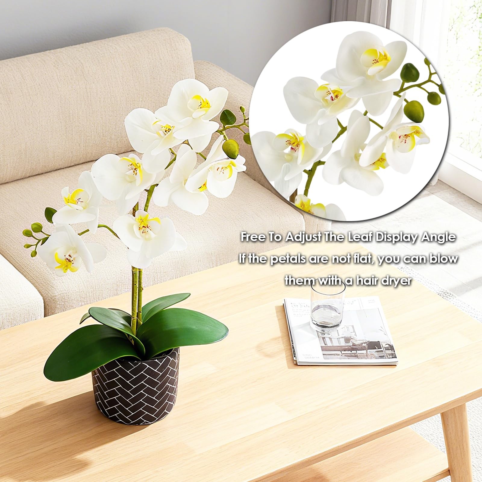 Artificial Orchid Flower Plant, 14.9 Real Touch Artificial Orchid White with …