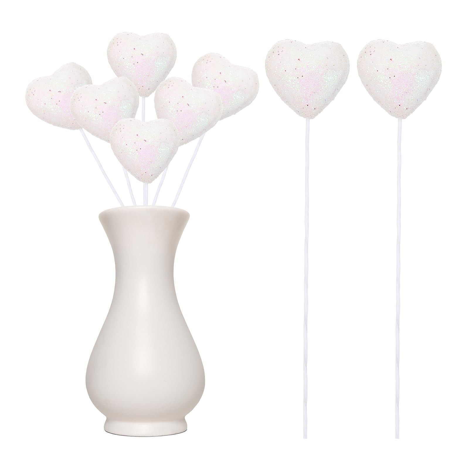 6 Pcs Glitter Heart Shaped Picks Puffy Foam Hearts Floral Sparkly Stick for V…
