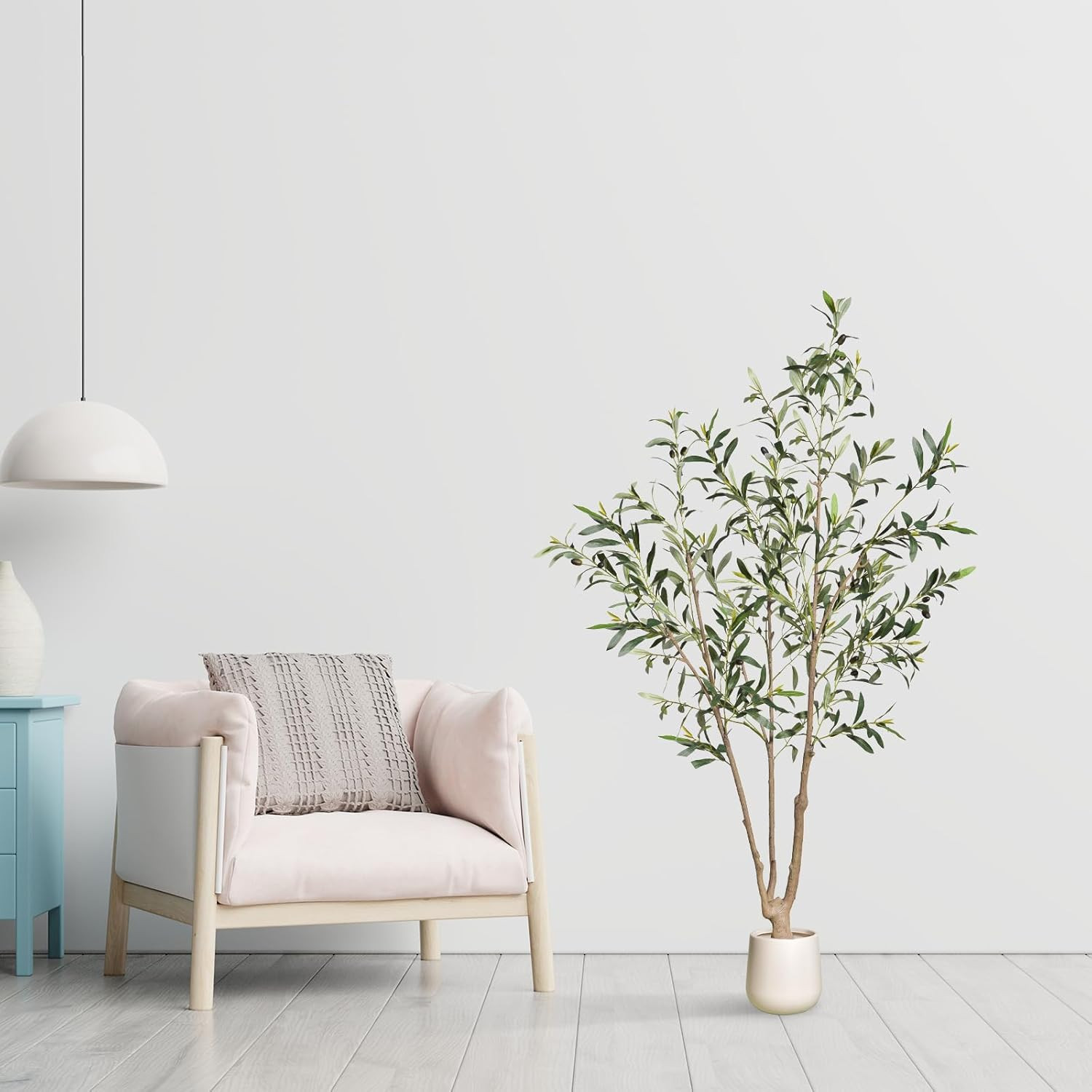 5FT Faux Olive Tree with Natural Wood Trunk for Home and Office Decor