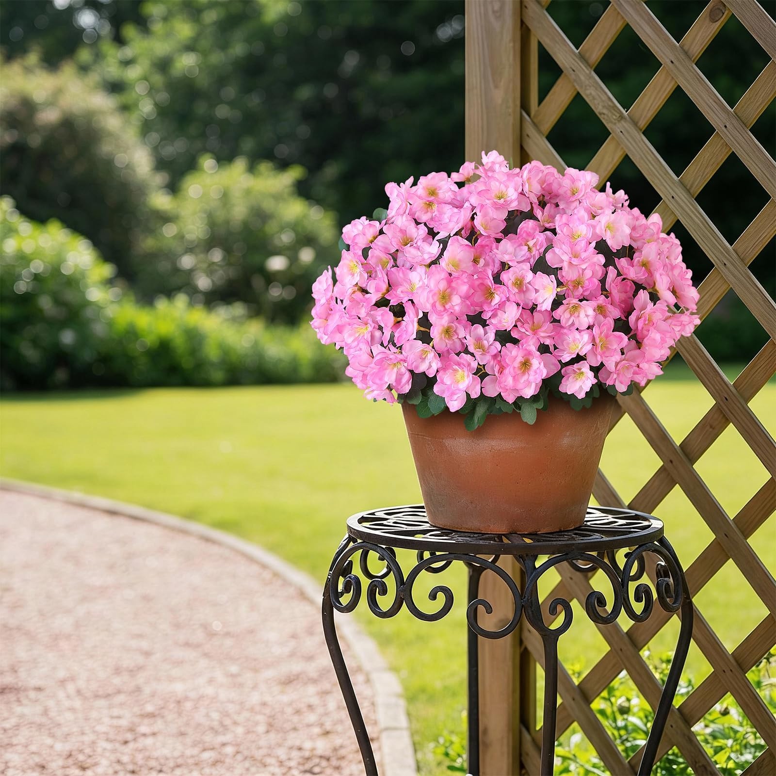 Set of 2 Artificial Azalea Flower Topiary Trees – Fake Silk Flower Potted Pla…