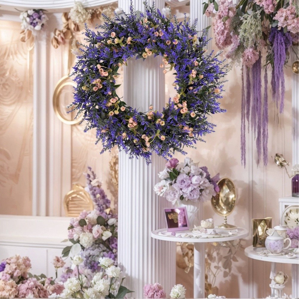 35cm Lavender Wreath Artificial Purple Floral Decor for Door Home Office