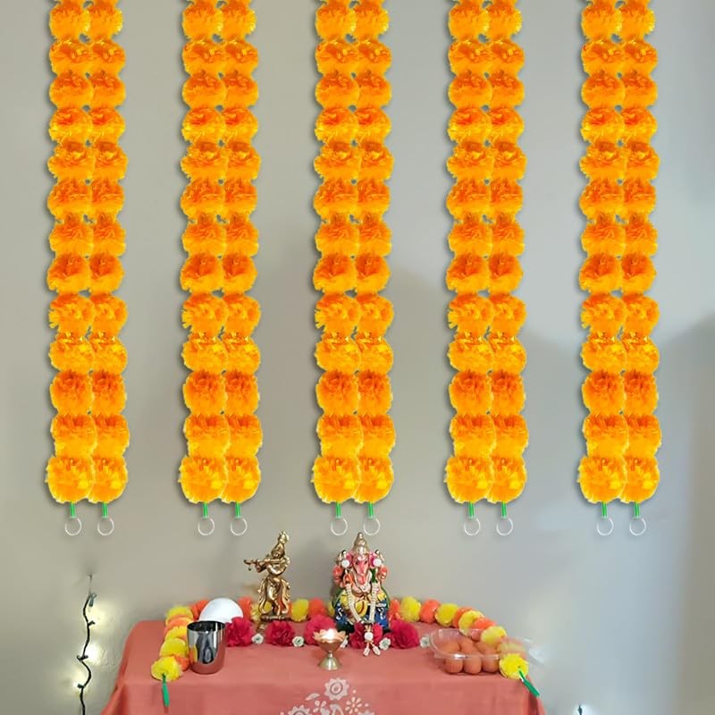 Artificial Marigold Garland, Golden Yellow 5 Feet Long Faux Flowers for Dia D…
