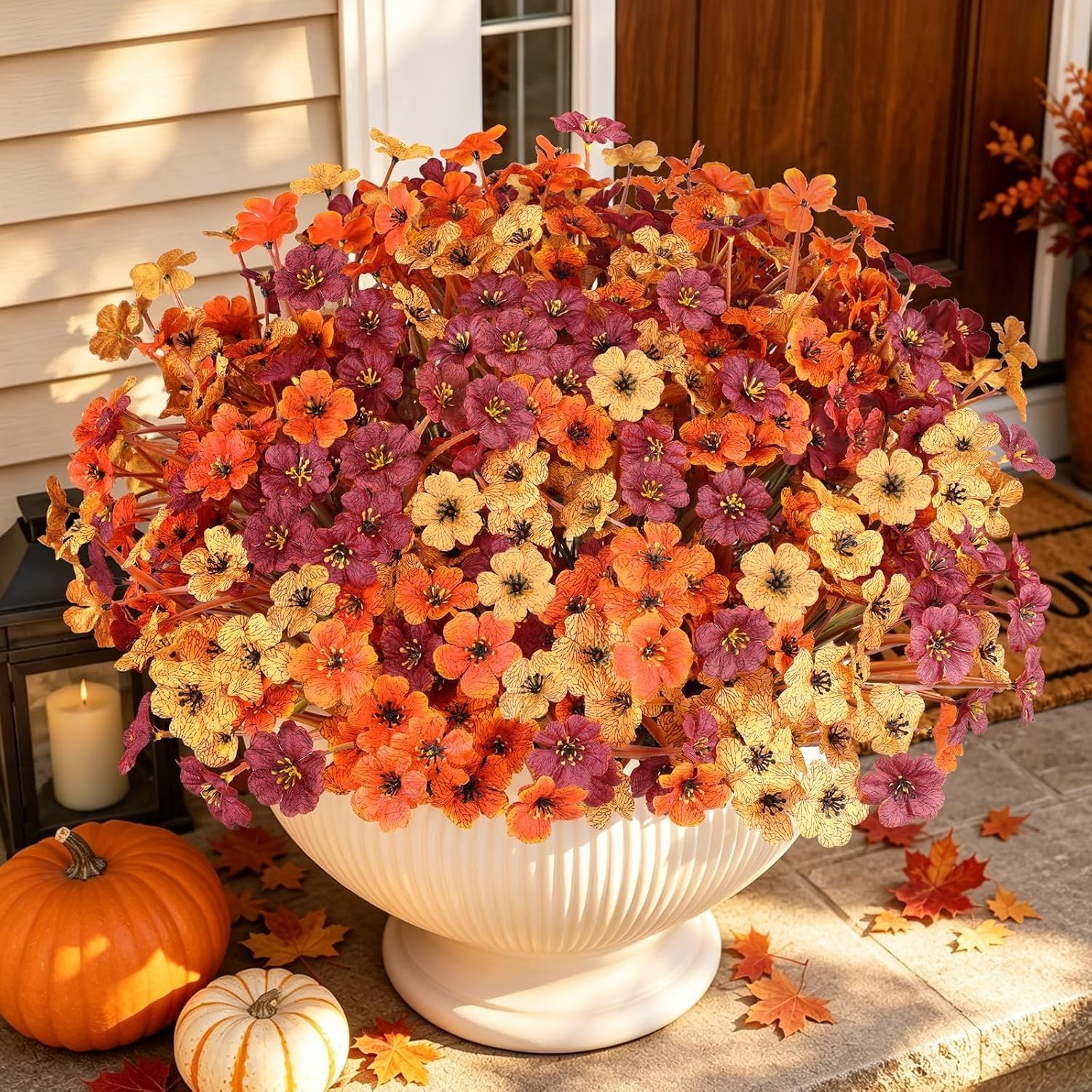 20 PCS Artificial Fall Flowers for Outdoors, Orange Fake Mums | Fall Decor, F…
