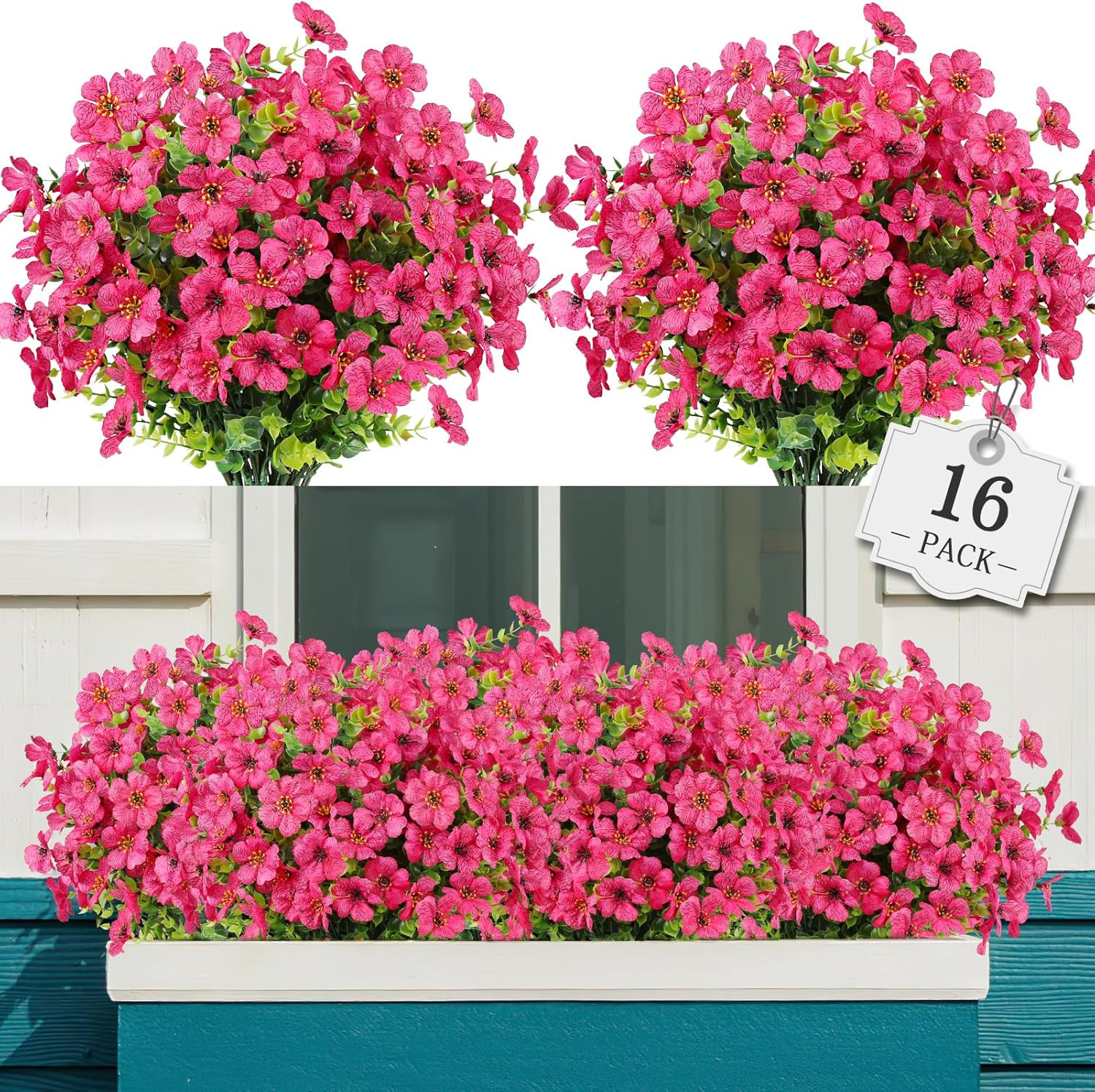 24 Bundles Artificial Flowers Outdoor,No Fade Fake Plastic Flowers Faux Plants f