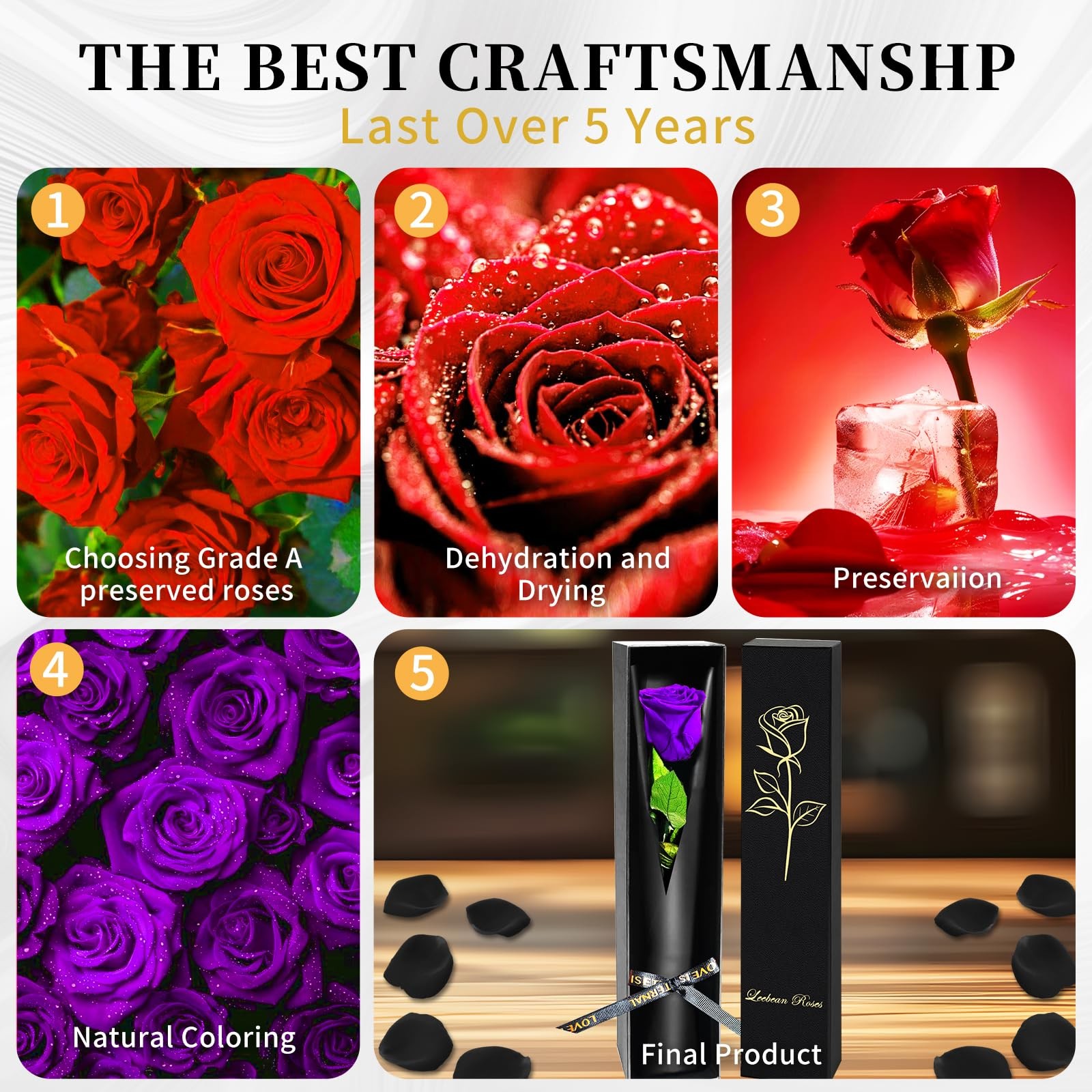 Purple Single Forever Roses Luxury Gift for /Men, Fresh Flowers Bouquet for G…