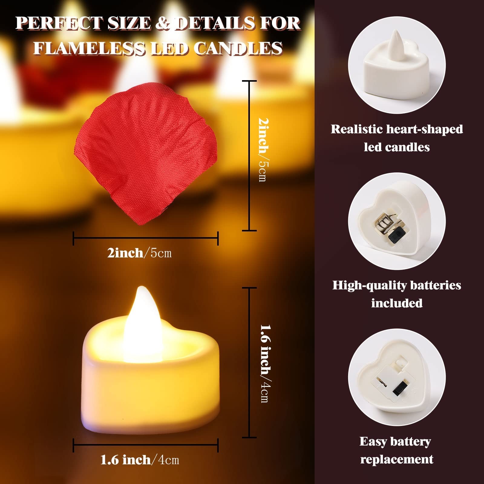3000 Pcs Rose Petals & 48 Flameless LED Tea Light Candles Set for Weddings & Val