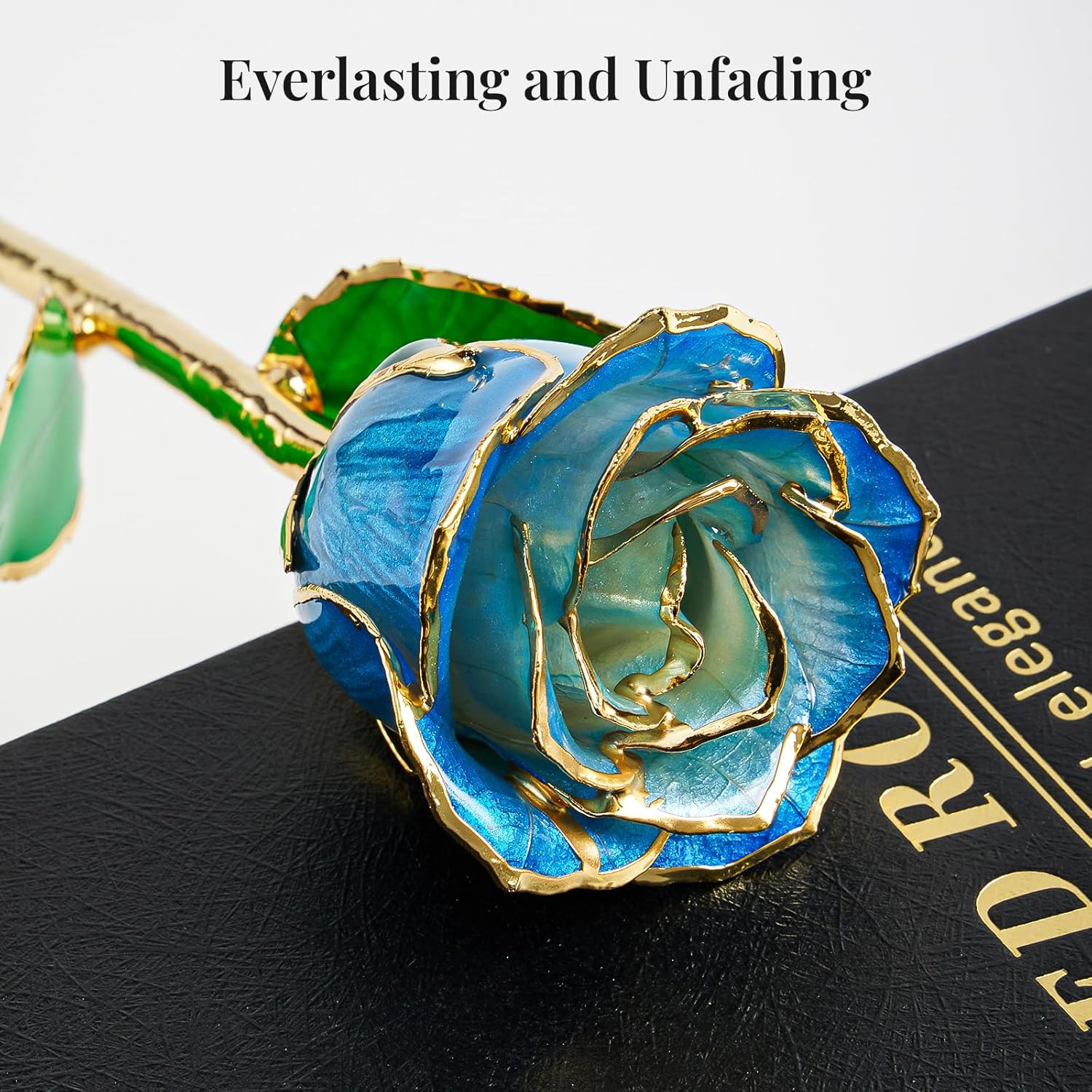 24K Gradient Blue Gold Dipped Realistic Rose Gift Set – Passionate Ombre Eter…