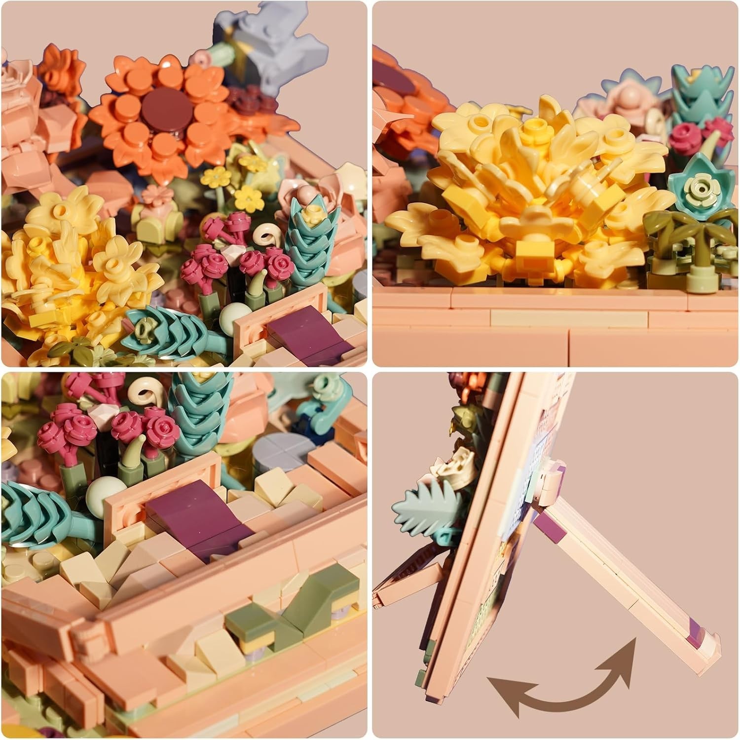 Flowers Building Set for Women – Lego-Compatible 4 in 1 3D Flower Picture Frames