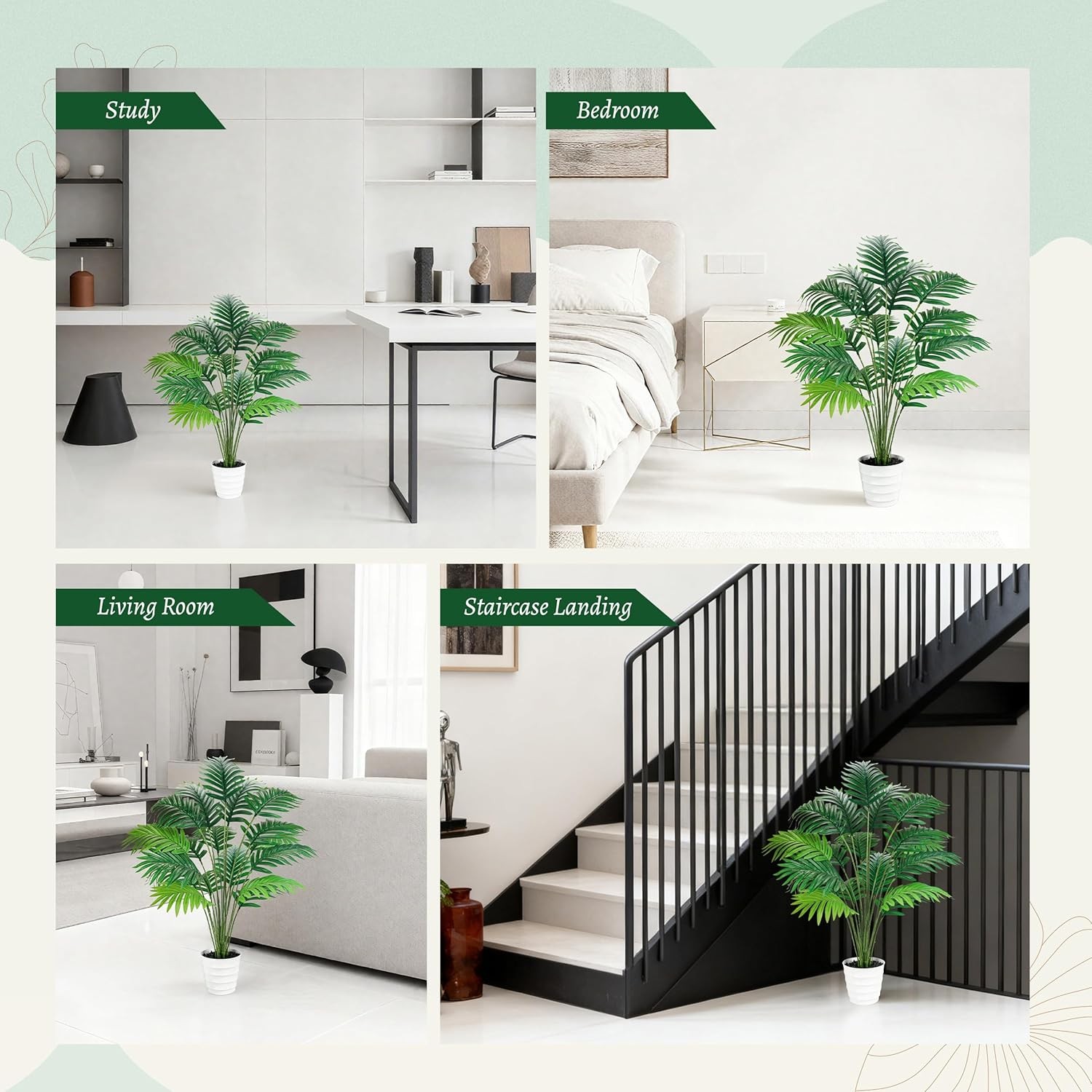 28″ Fake Palm Tree Tall Artificial Plants Areca Faux Trees Indoor in White Pot