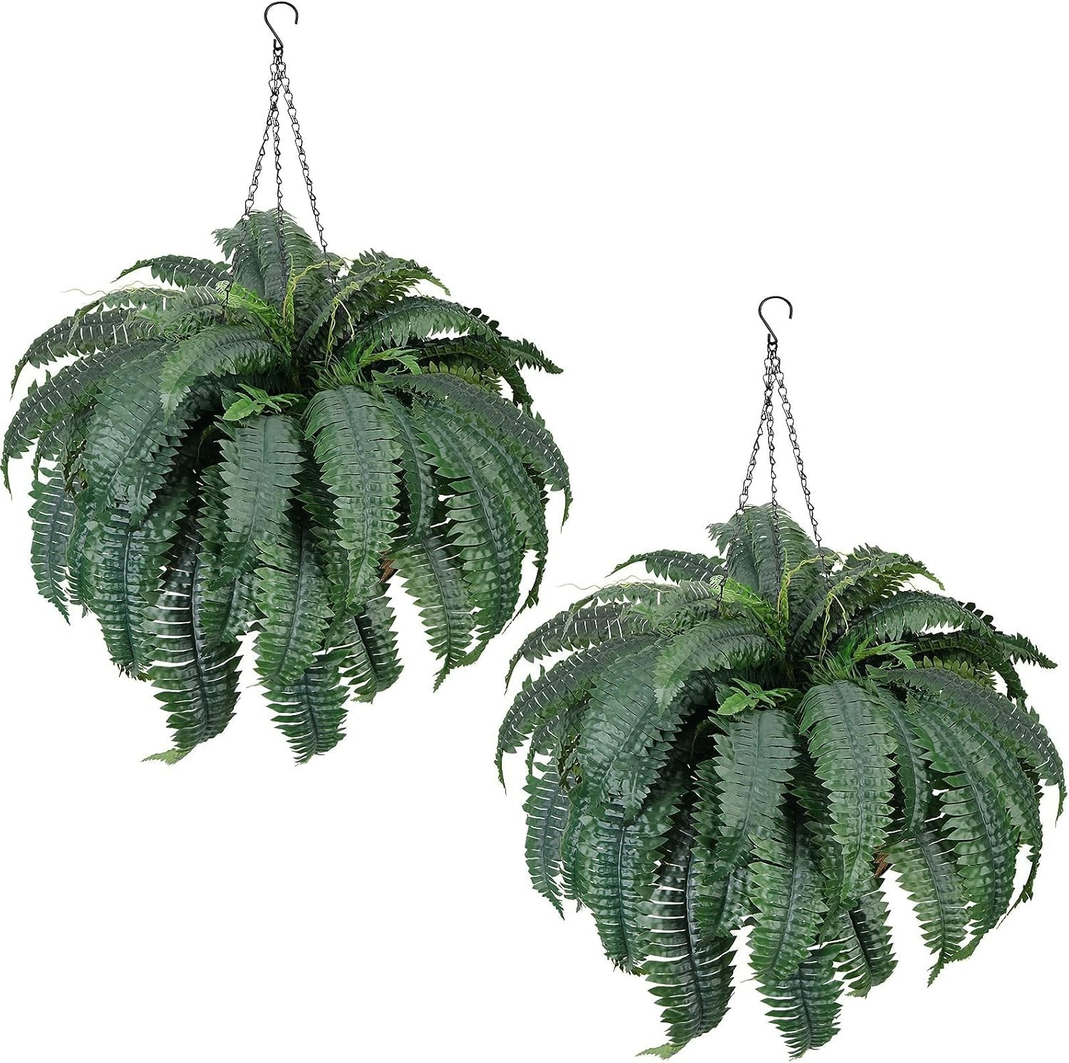 72 Frond Faux Ferns 48in in Waterproof Hanging Baskets – 2 Pack for All Seasons