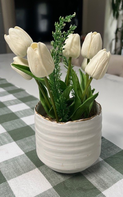 Floral Home Decor White Potted Tulip Bouquet in Pot