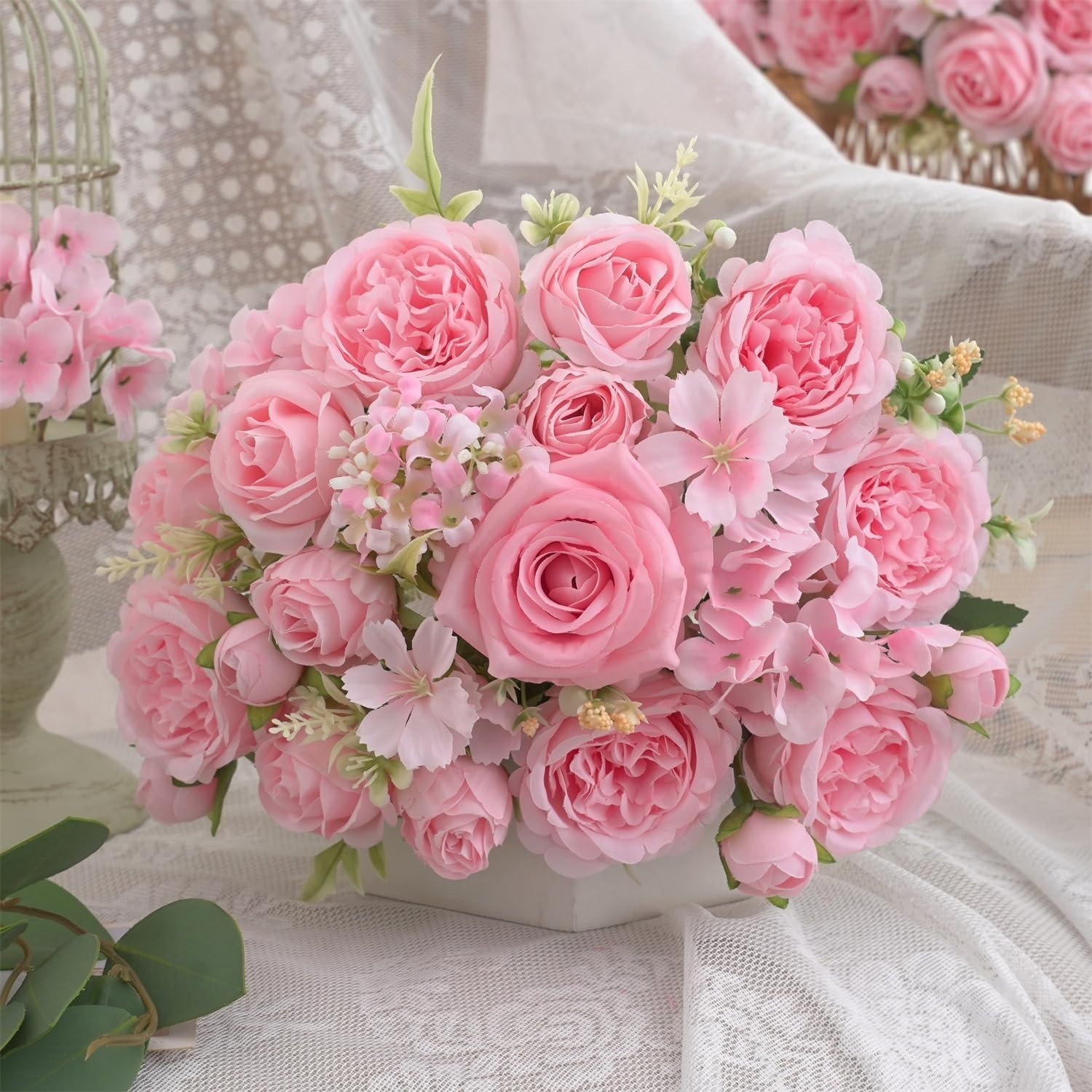 4 Pcs Light Pink Artificial Peony Set – 2 Bouquets & 2 Stems for Elegant Decor