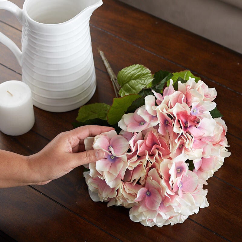 18″ Artificial Cream Pink Hydrangea Silk Flower Bush