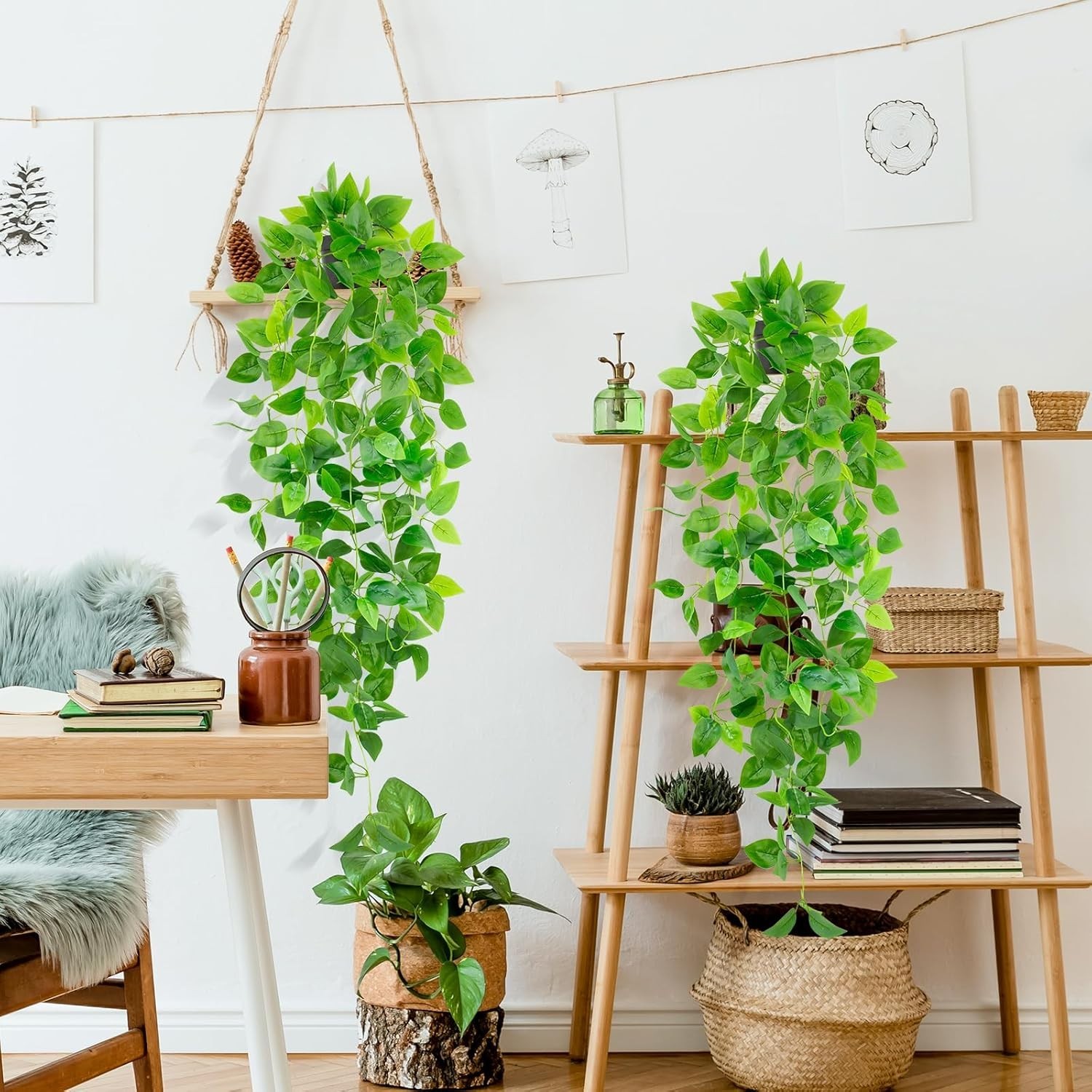 Elegant Black Pot Hanging Pothos – 39.37” Faux Plant for Home Aesthetics