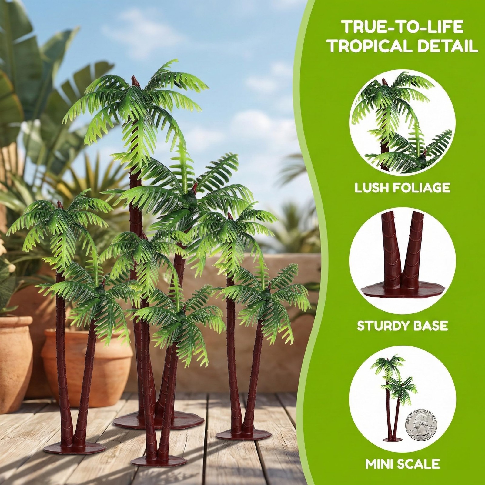 15 PCS 14cm Miniature Plastic Coconut Palm Trees Micro Landscape Cake Topper
