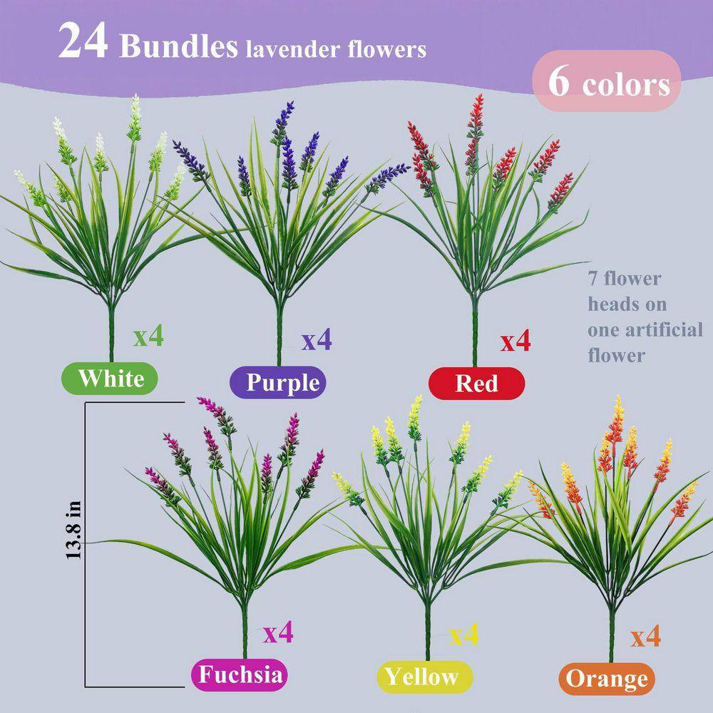 24 Bundles Artificial Flowers and Plants for Outdoors, 13.8 In. Multi-Colored Ar