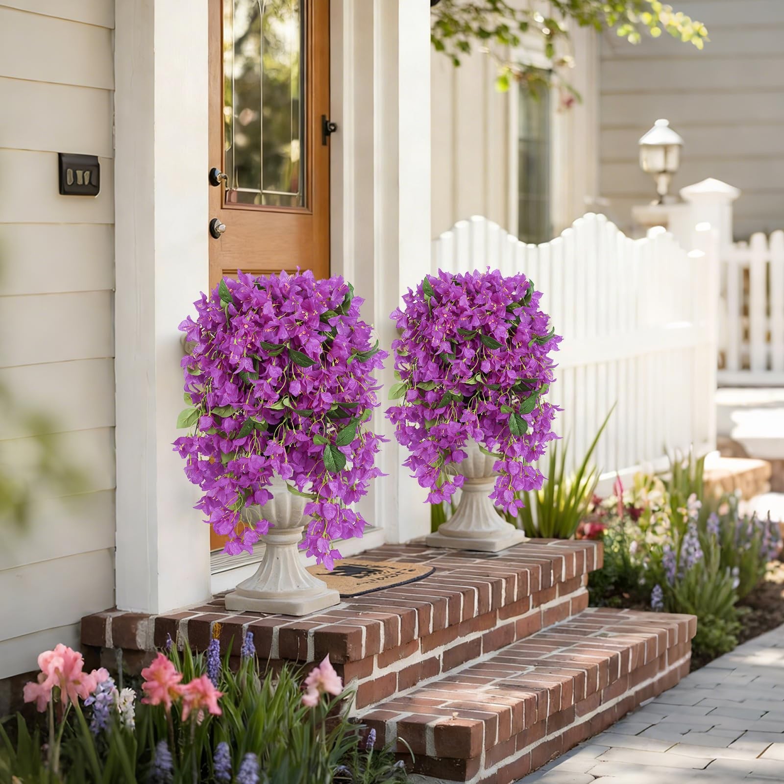 2Pcs Artificial Bougainvillea Hanging Flowers for Outdoor, 30in Silk Faux Pla…