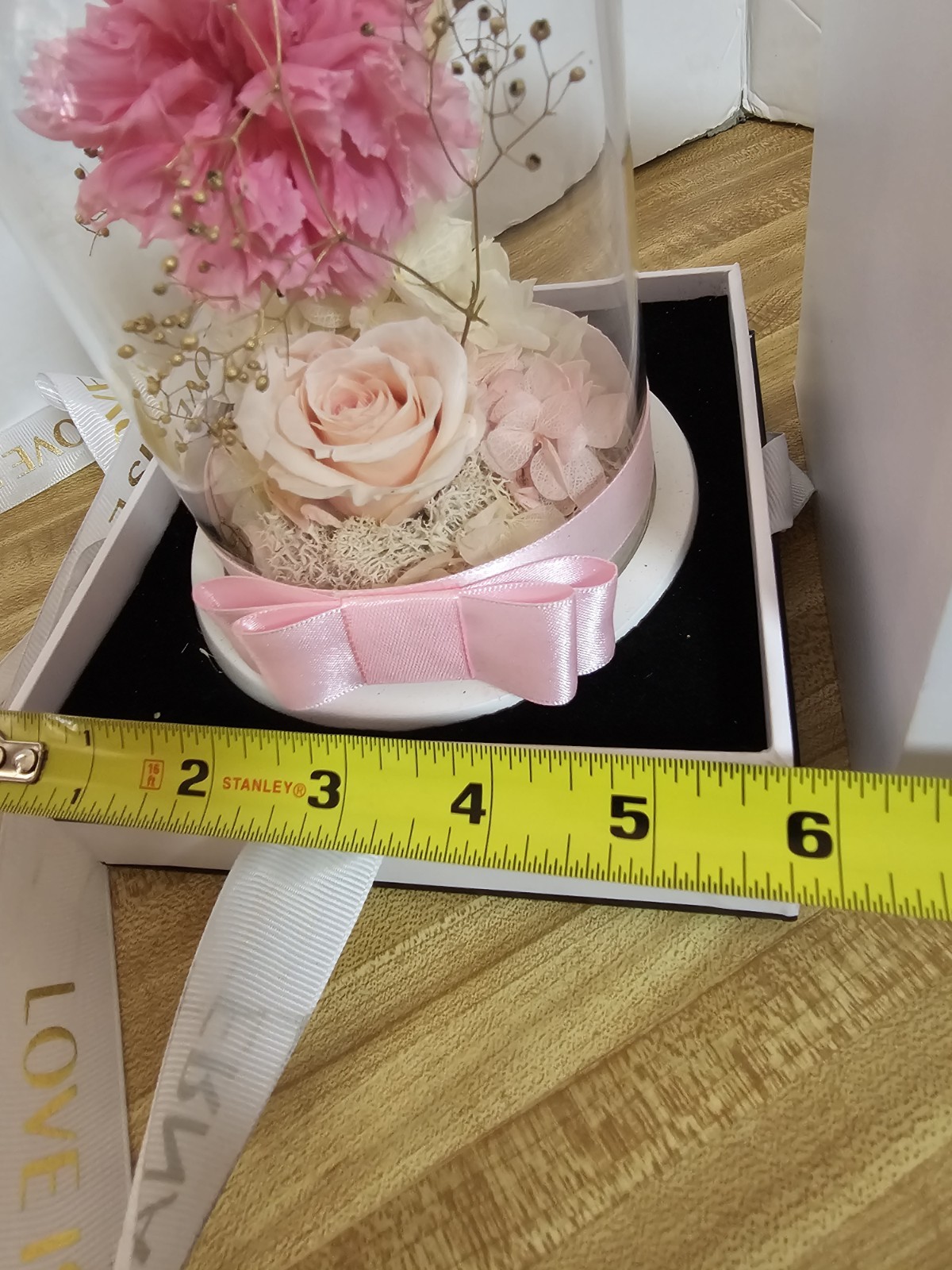LOVAPPY Preserved Rose Carnation Glass Dome Eternal Flower Gift Box Pink Flawles