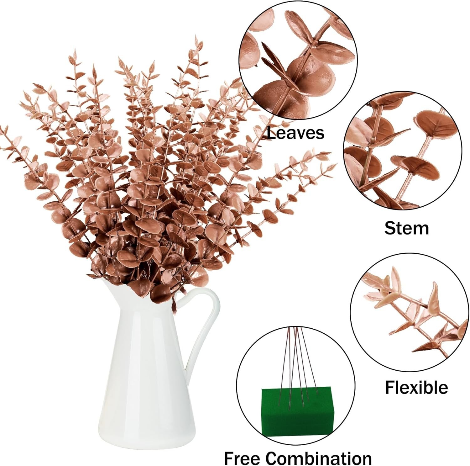 Versatile 36 Pcs Faux Eucalyptus Stems – Dark Brown for Parties & Home Styling