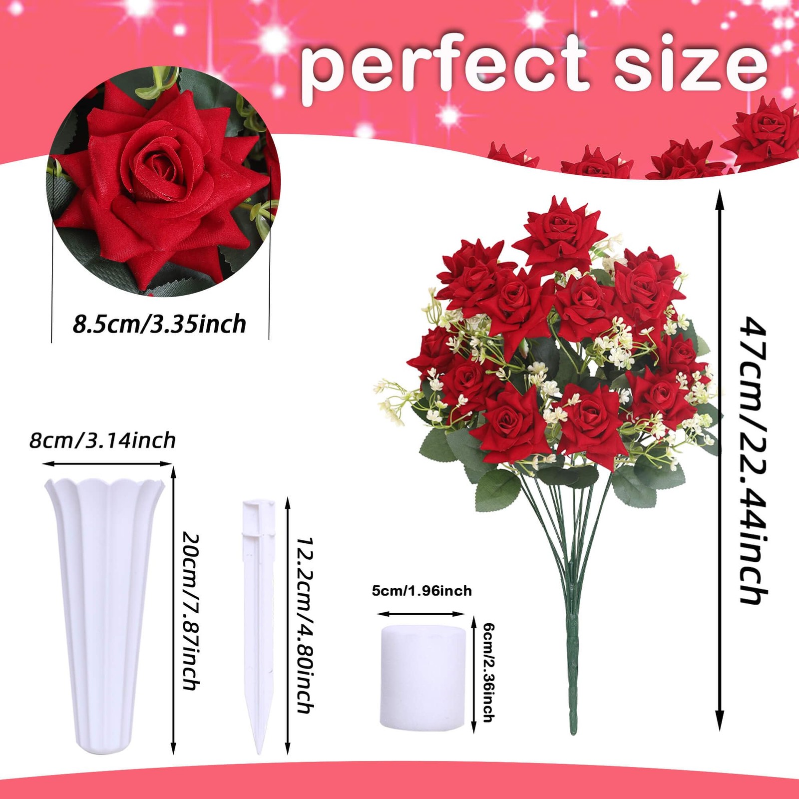 Artificial Cemetery Flowers – Artificial Rose Memorial Flowers with Vase,Head…