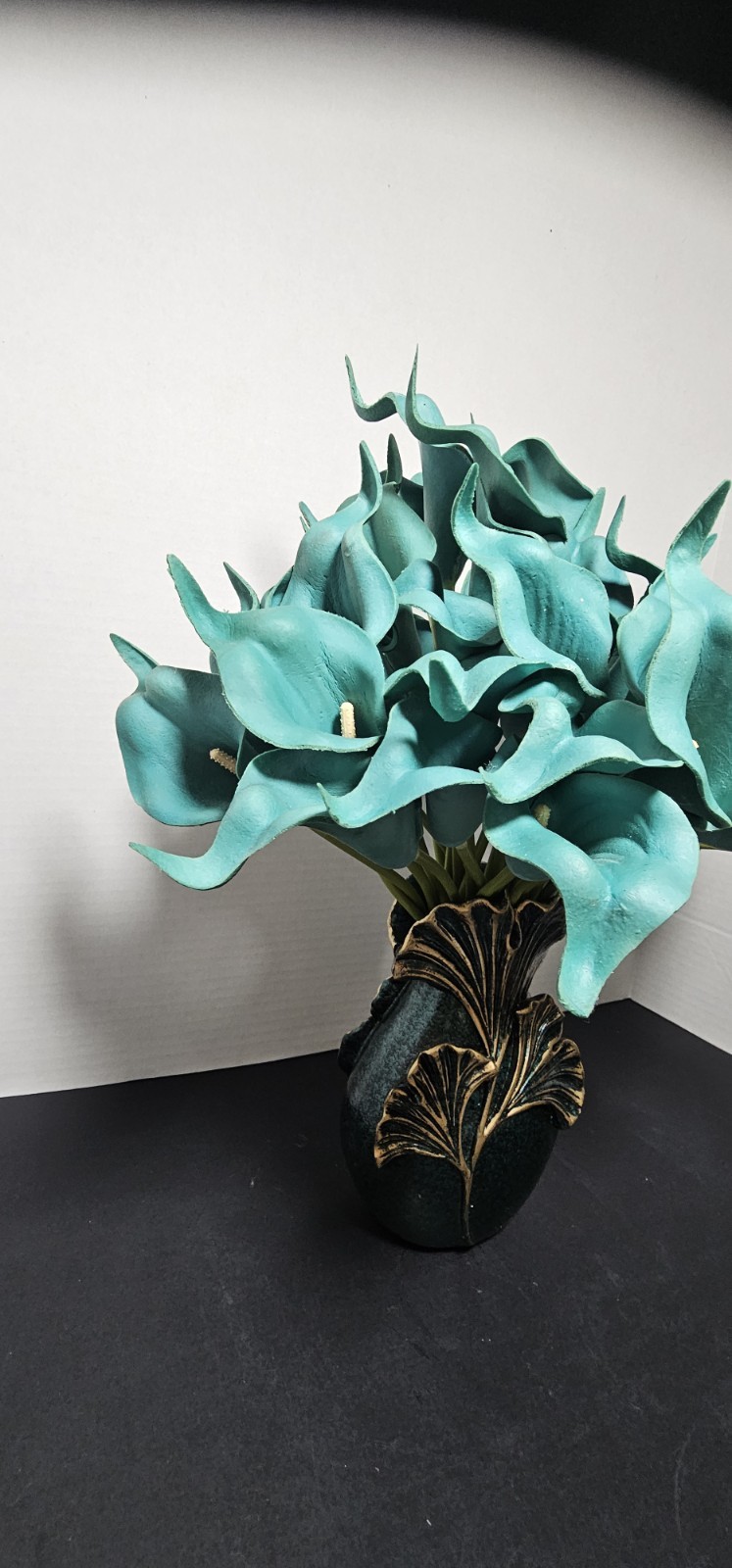 Teal Calla Lily Artificial Flowers Bouquet Wedding Centerpiece Pretty Green Vase