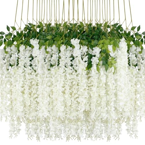 48Pcs Artificial Wisteria Flowers 3.6 Feet/Piece White Dense 48 PCS White-dense