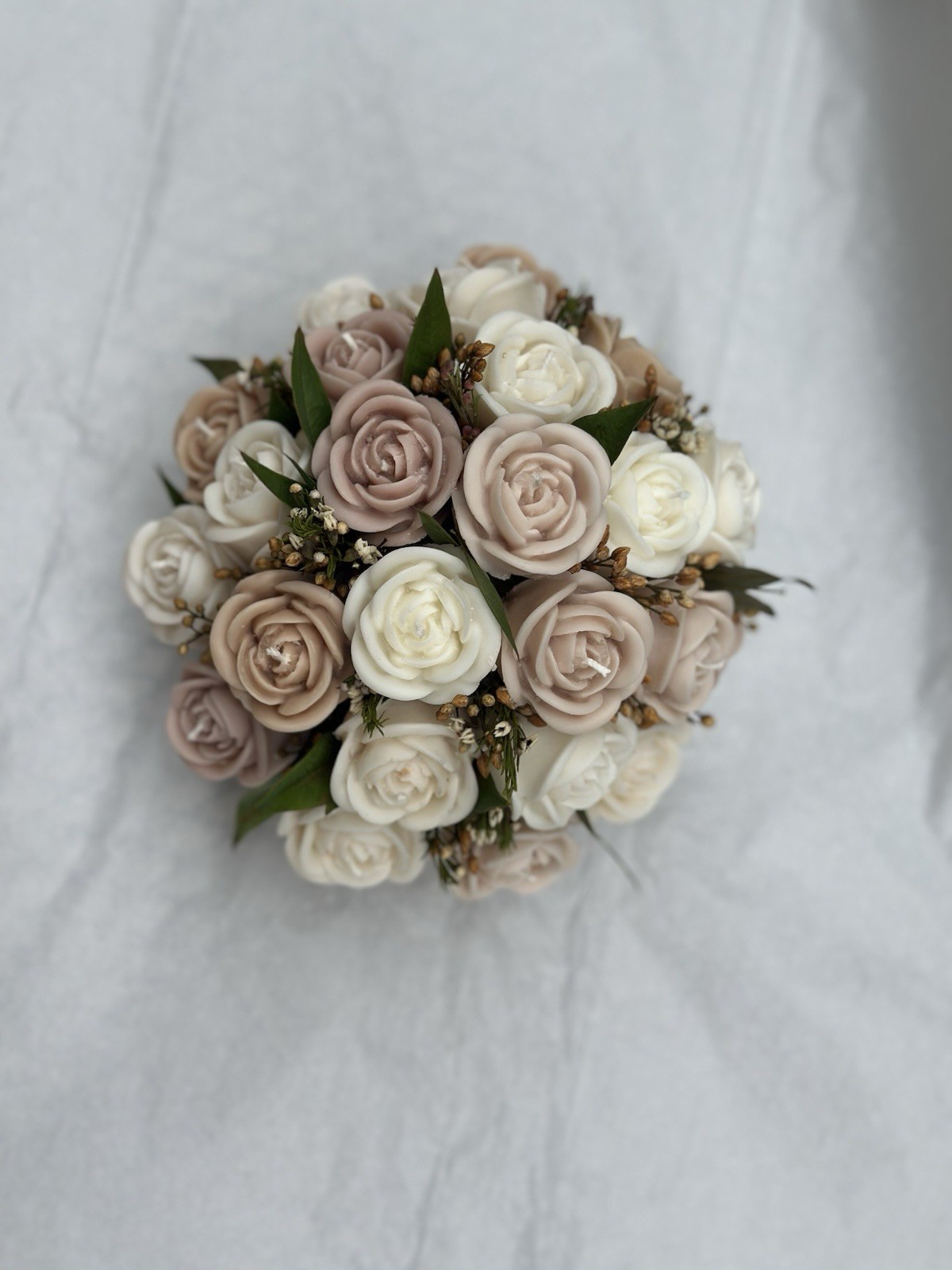Artificial Silk Rose Flower Arrangement Centerpiece in Beige White Green Pot