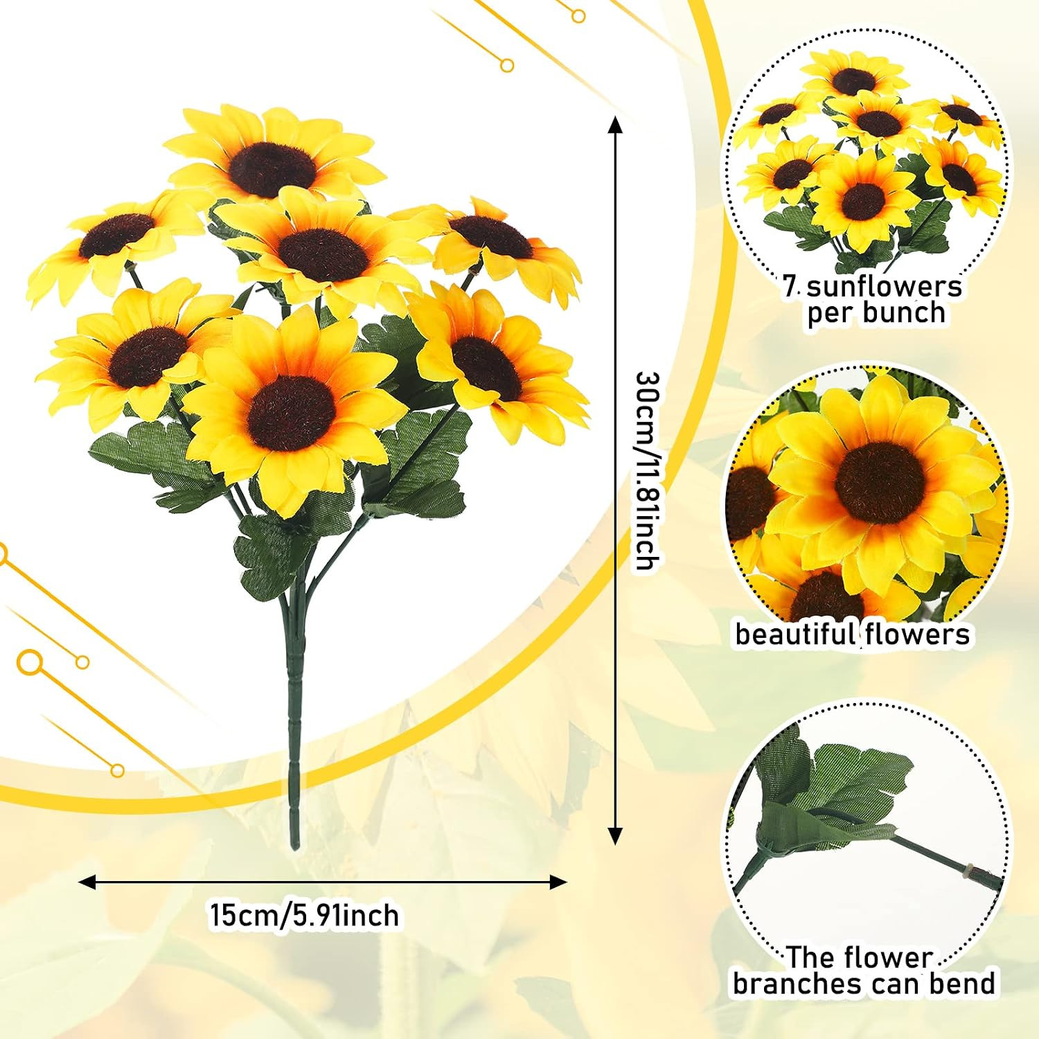 24 Bundles Yellow Sunflower Faux Mums – UV Resistant Outdoor Decor Bulk
