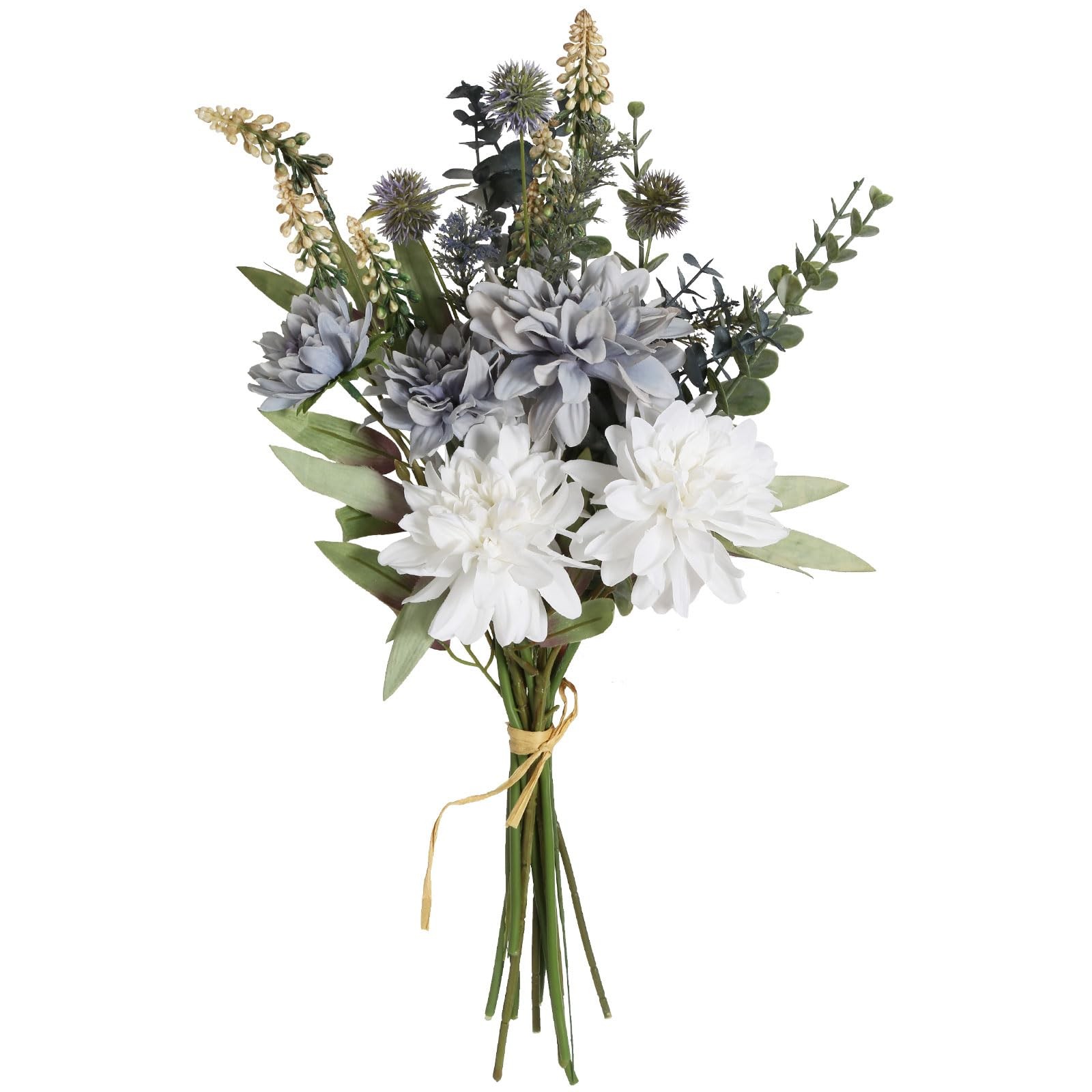 White Grey Silk Artificial Fake Faux Flower Bouquet For Vase Table Decor