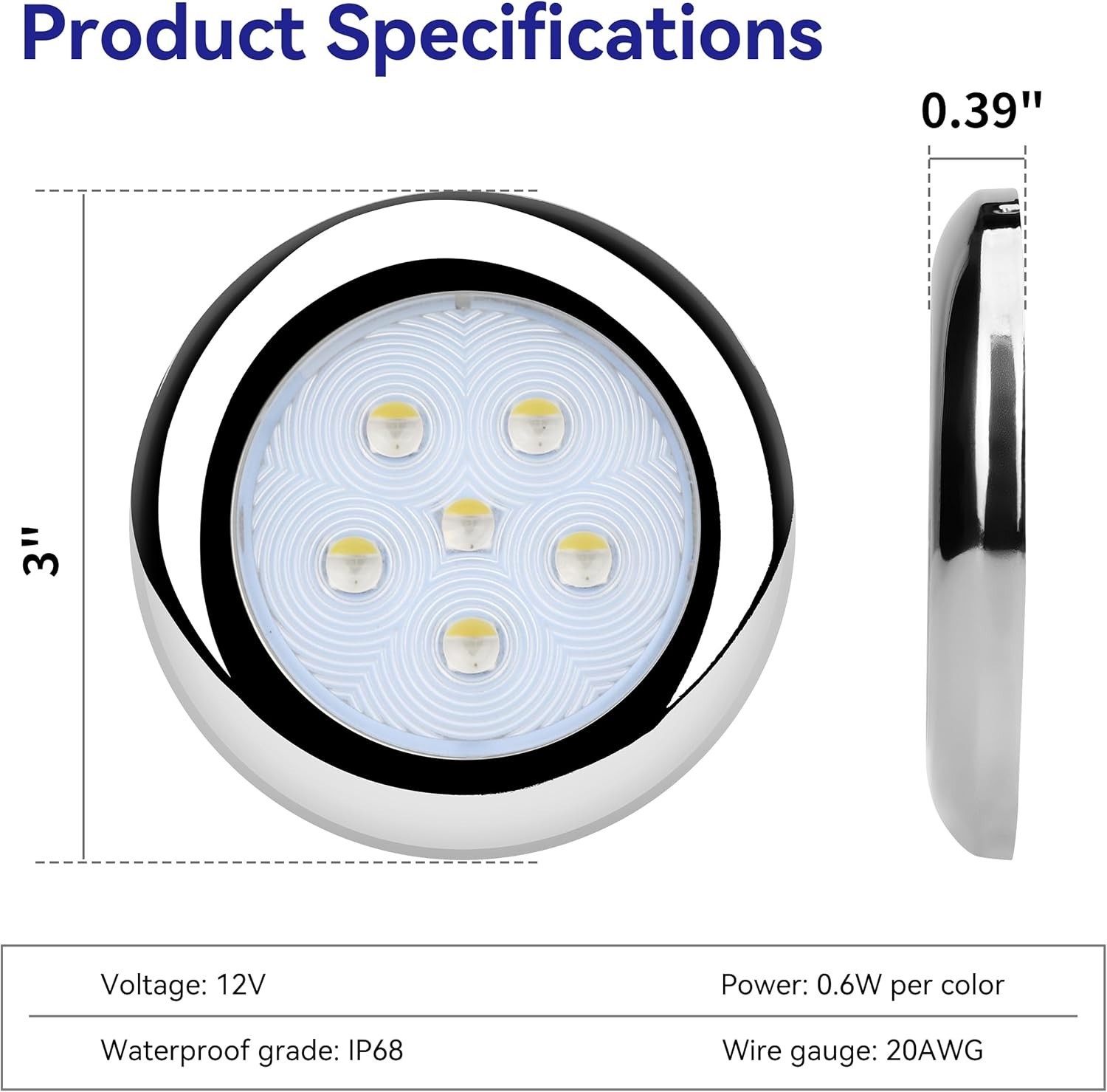 3Inch RGBW Boat Courtesy Lights IP68 Waterproof Marine LED Lights Stainless Stee