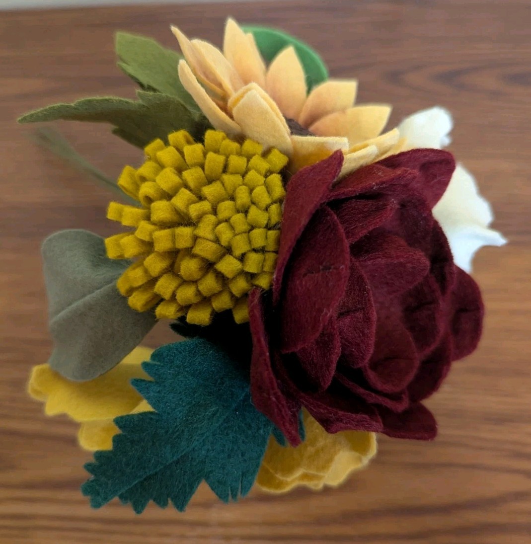 Beautiful Hand Cut Wool Blend Felt Flower Bouquet Gift Wrapped/Great Gift Idea!