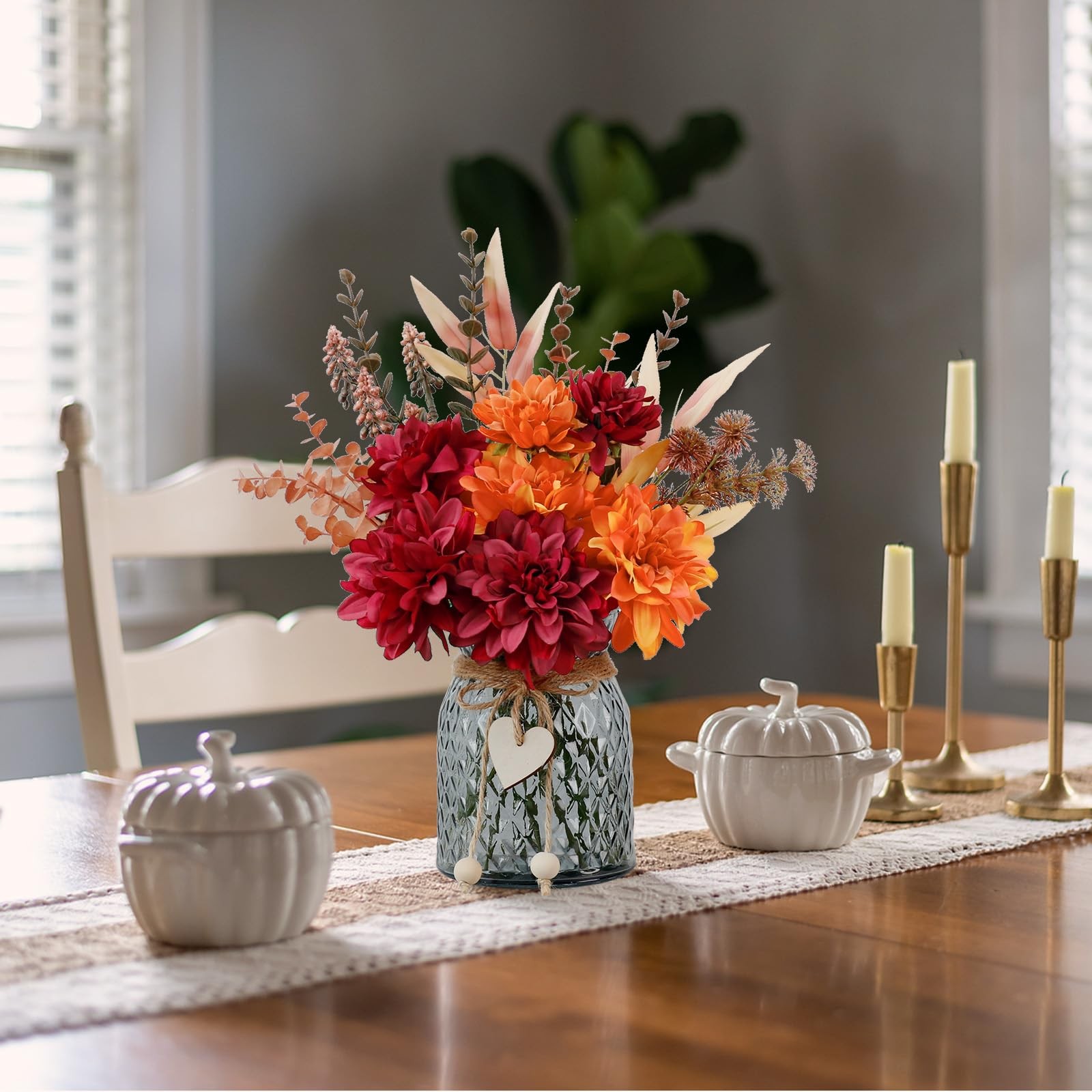 Fake Fall Flowers In Vase Faux Floral Arrangement Table Centerpieces Decor