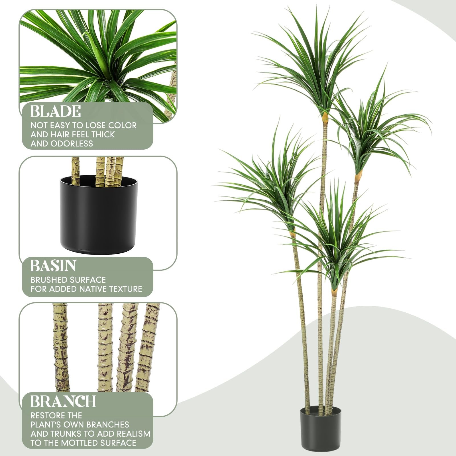 5 ft Artificial Dracaena Marginata, Tall Artificial Dracaena Plant Tree, Trop…
