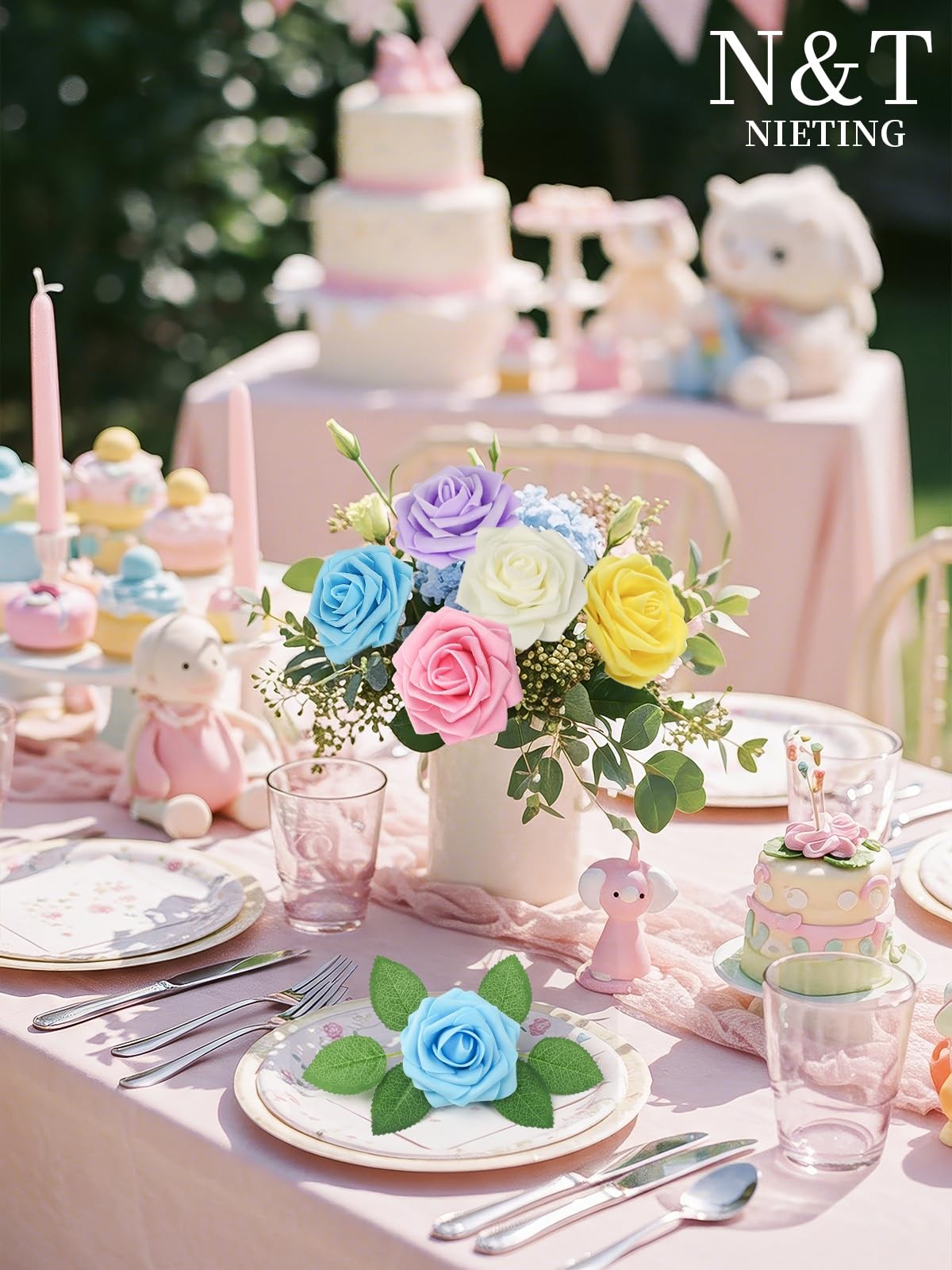 50PCS Artificial Flowers Roses Fake Bouquet Wedding Decor Mixed Colors Series B