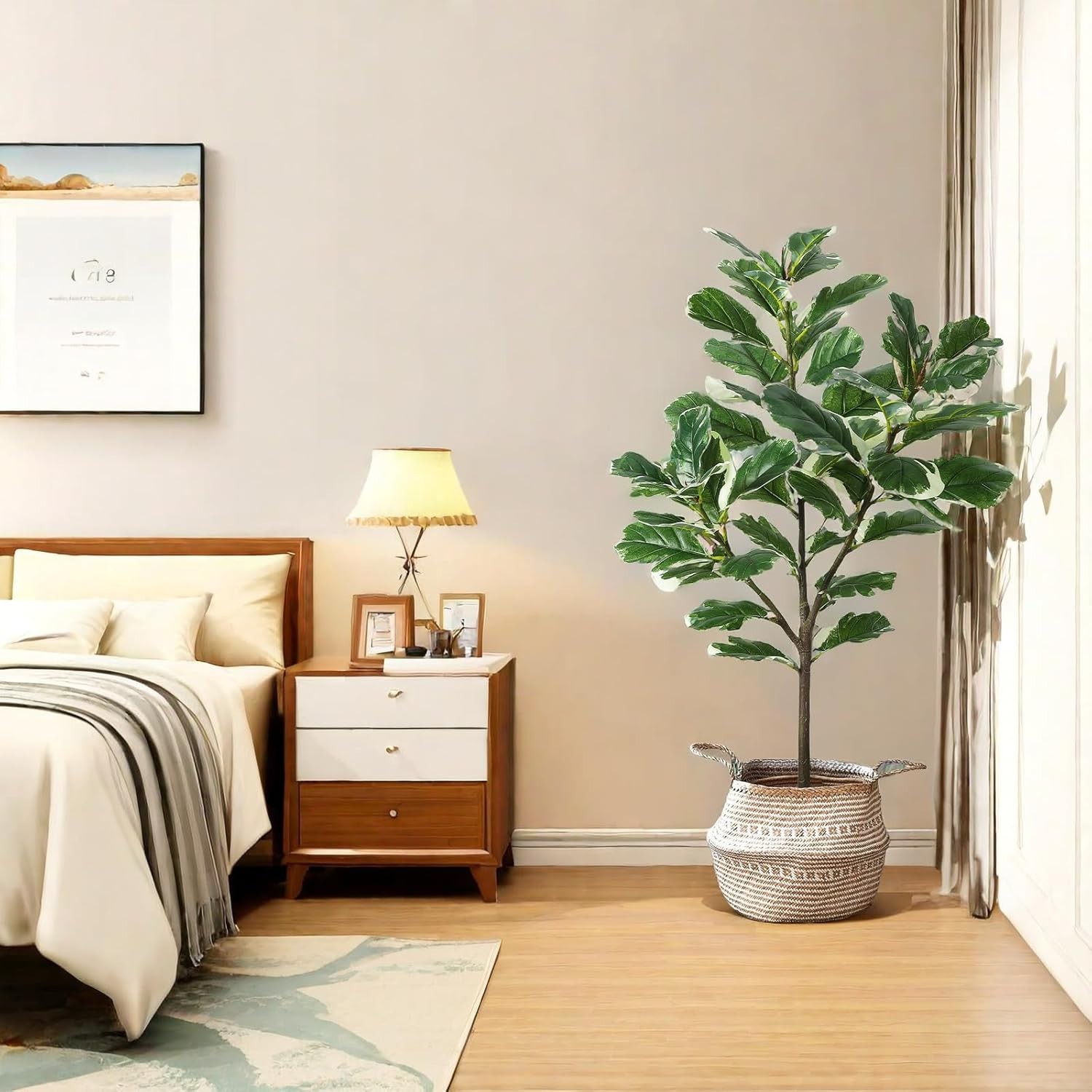 4.3ft Green Artificial Ficus Tree Plant in Pot with 46 Leaves for Indoor Outdoor