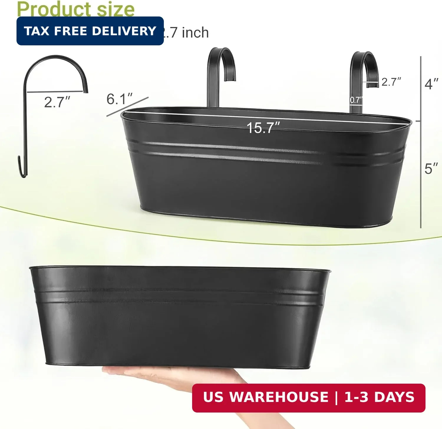 Dahey 3 Pcs Metal Hanging Flower Pots for Railing Fence Outdoor Planter 15.7 Inc