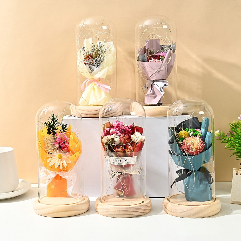 Forever Rose In Glass Eternal Flower LED Night Light Dome Valentine Wedding Gift