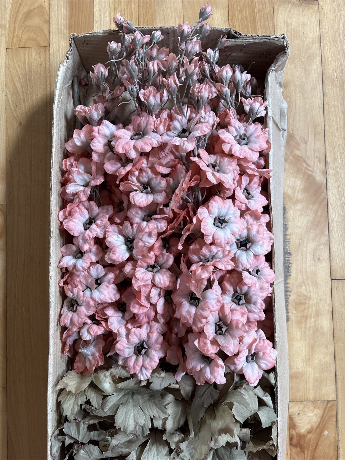 Vintage Plastic 33” Dusty Peach Larkspur Flower Stems Case of 12 New Old Stock